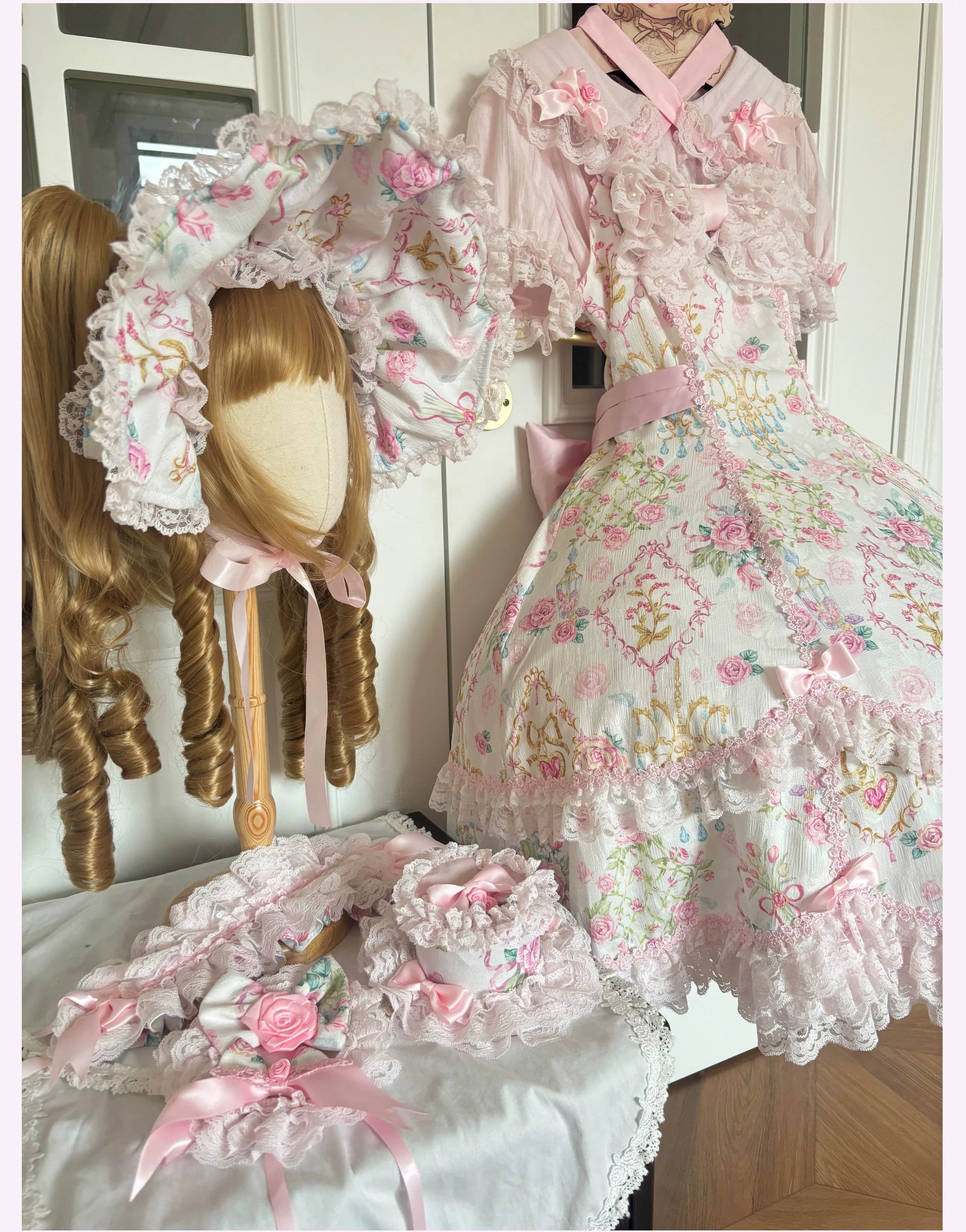Spring 2025 - Old School Lolita Floral Print JSK Dress, Doll-Like OP 45247:842776