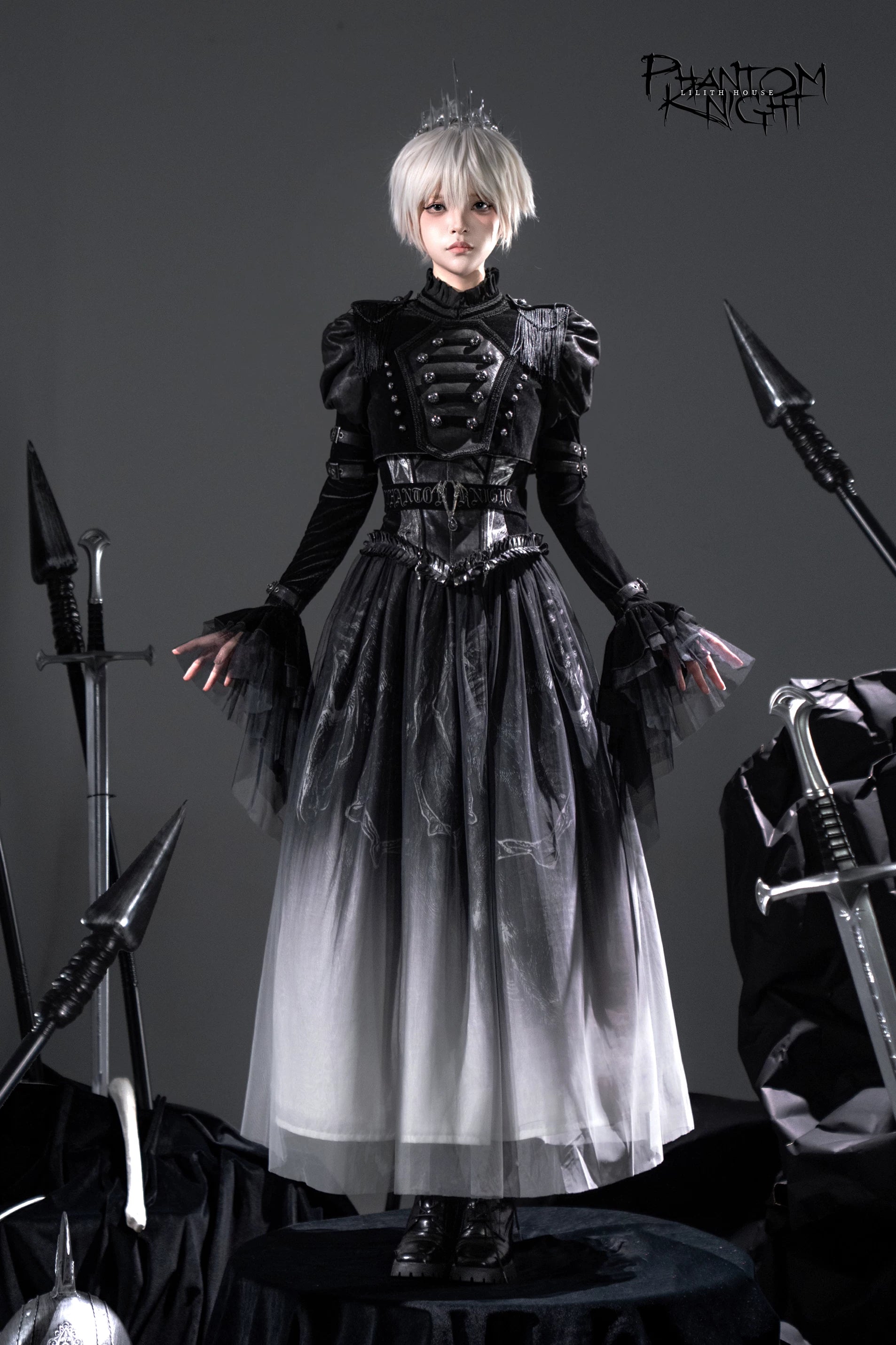 Ghost Knight - Gradient Gothic Lolita Printed Skirt, High-waist