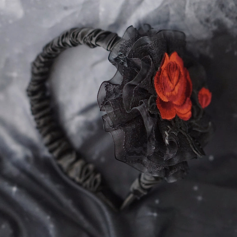 Strange Sugar~Gothic Lolita KC Black Wine Red Ruffled Bow Hair Accessories Rose (Rose) 36664:532614