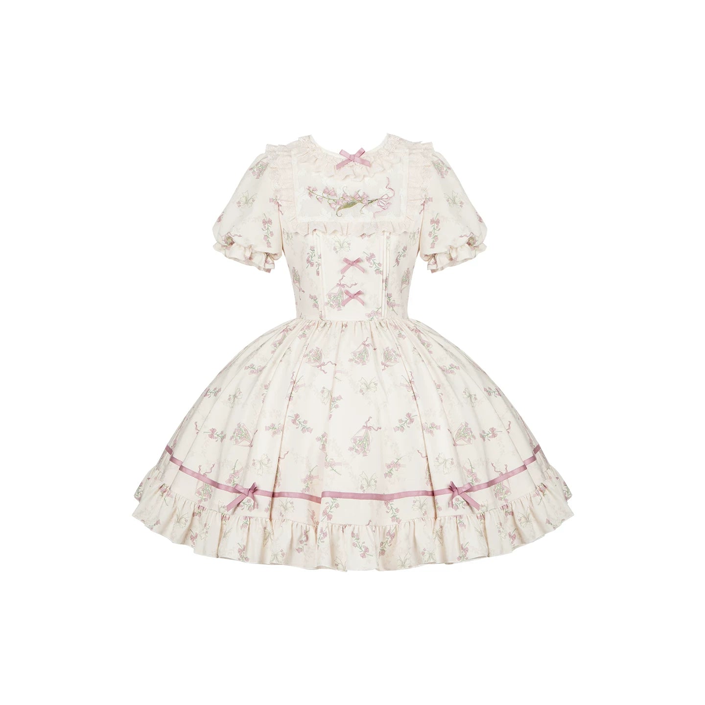 Fragrant Reminiscence - Classic Lolita Embroidered Collar Dress, Bellflower Print (L M S) 45237:843078