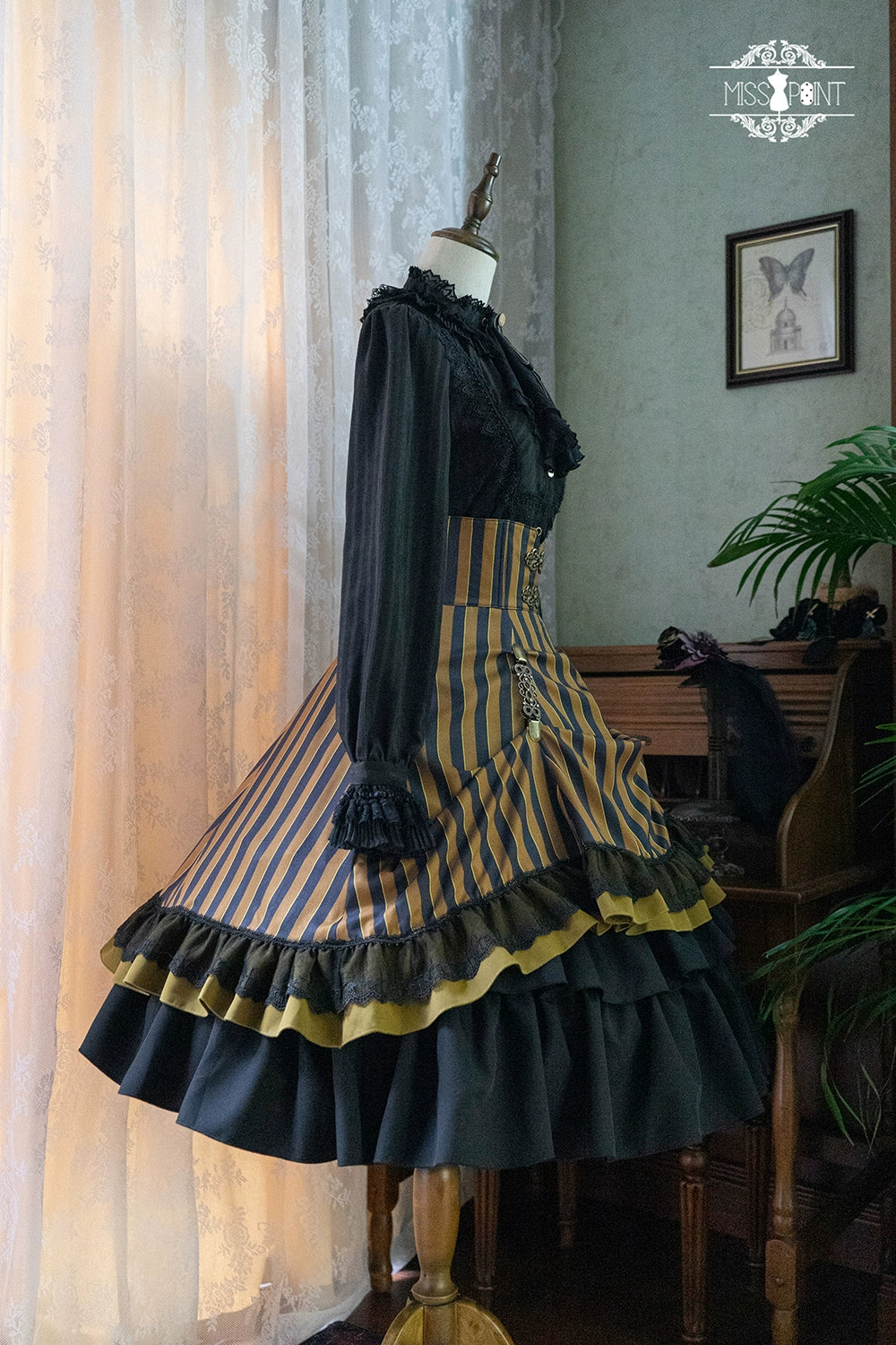 (Buyforme)Miss Point~Customized Lolita Elegant Striped High Waisted Fishbone SK 21544:312660