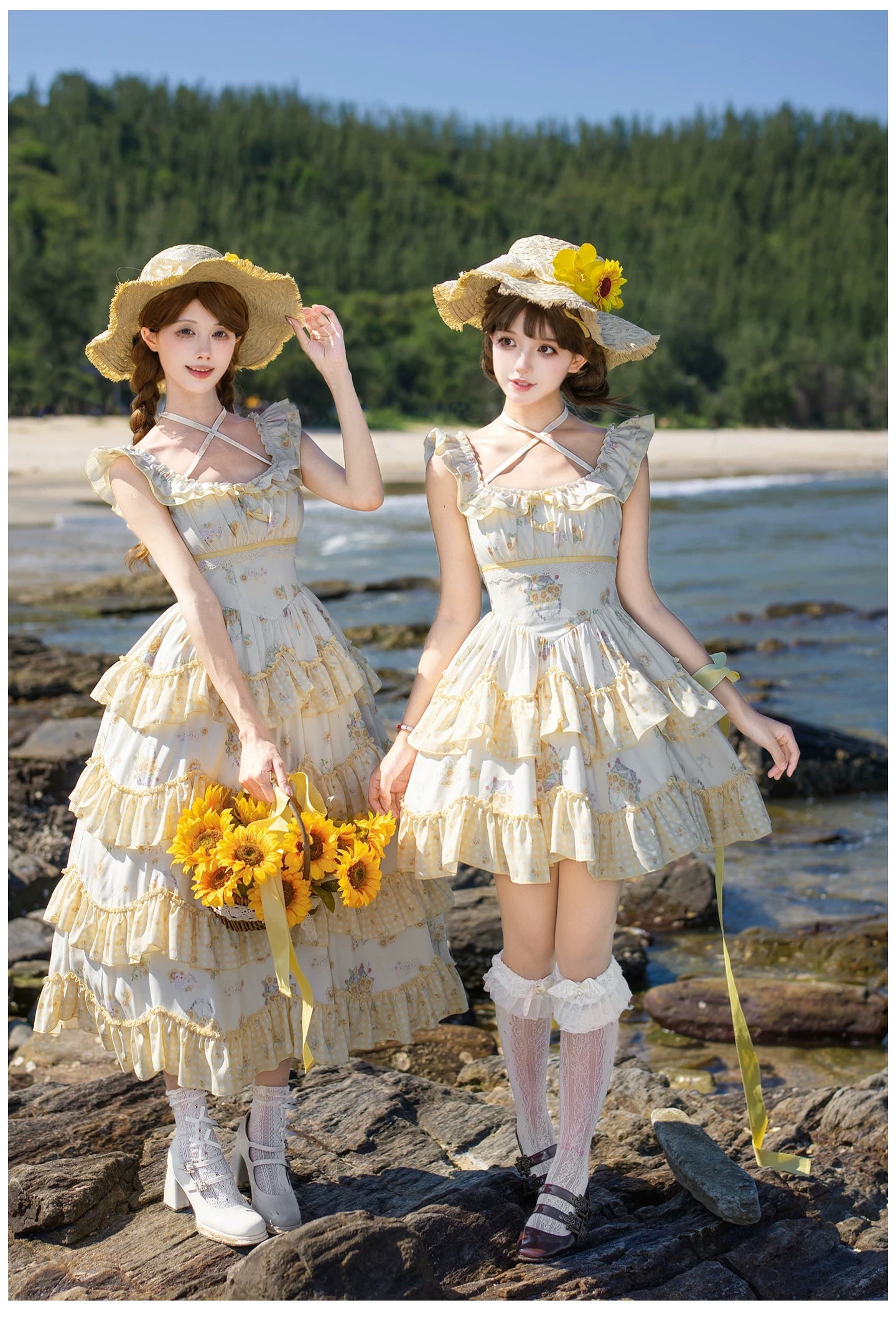 Small Sunflower - Classic Lolita Sunflower Printed JSK Dress, Tiered Hem 45740:860899