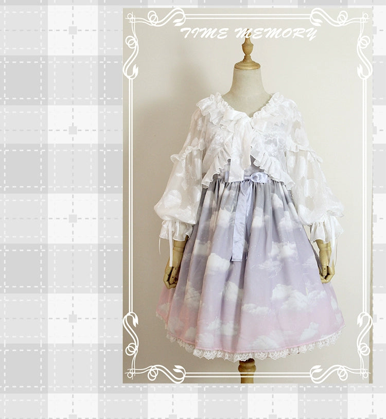 Time Memory~Xianbei~Sweet Lolita Chiffon Lantern Sleeve Cardigan with Bow 34598:463026