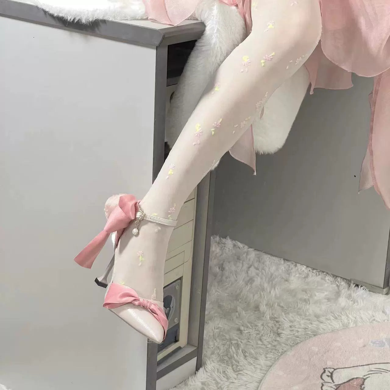 Sky Rabbit - Rose Oath - Large-sized Elegant Lolita High Heels 36 white pink 5cm