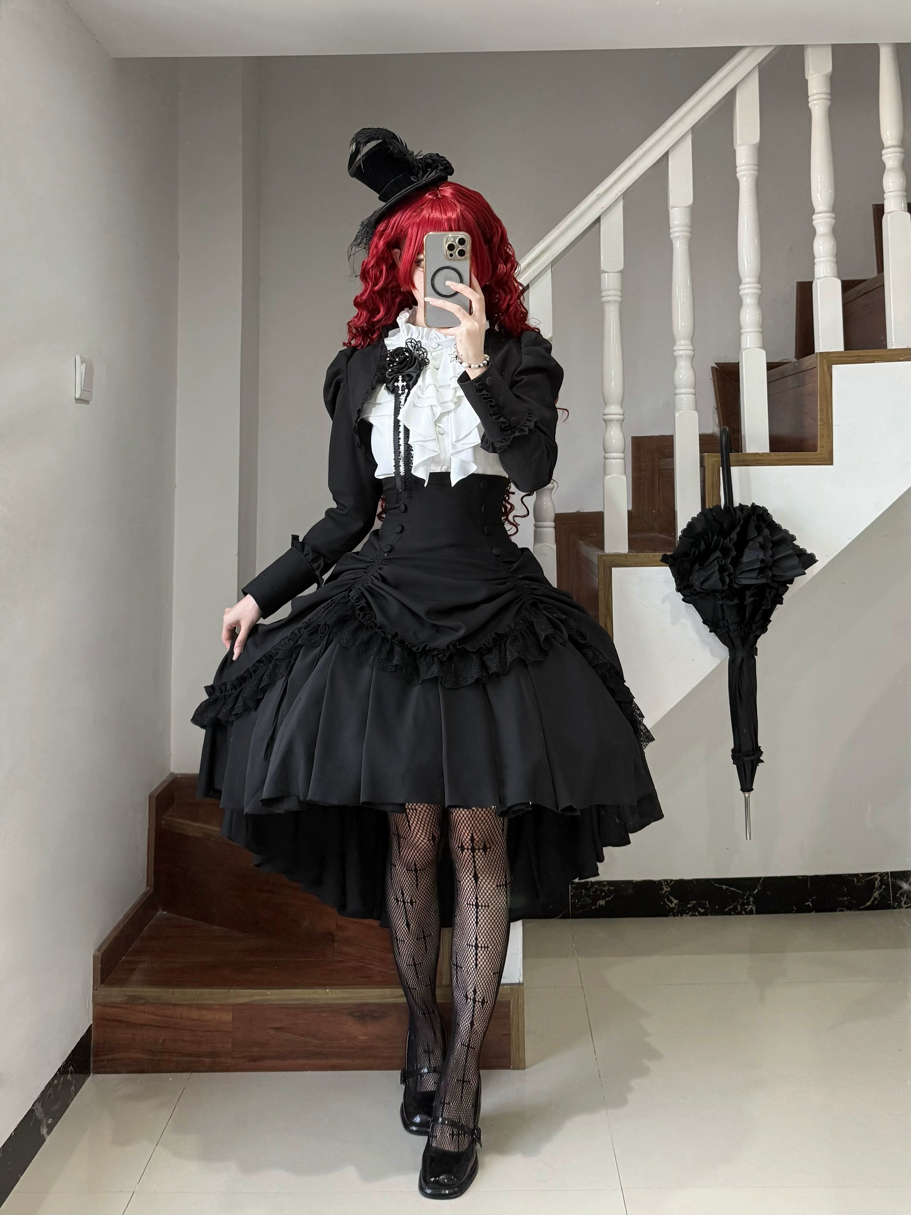Petite Fangs - Gothic Lolita Fishbone Waist SK Dress, Drawstring Lift-up Hem