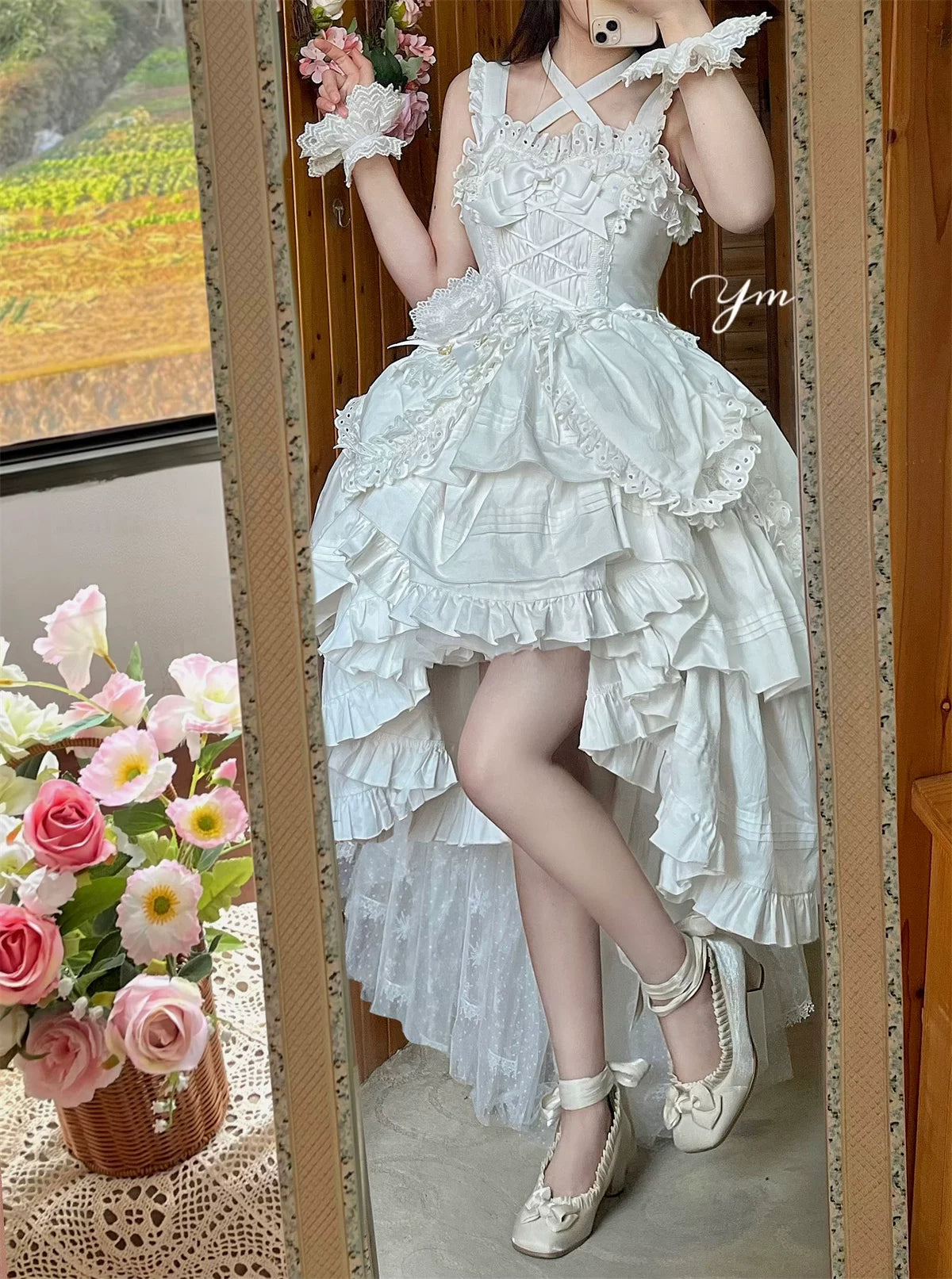 Cotton Gothic Lolita Long JSK, Drawn-up Hem 45213:841081