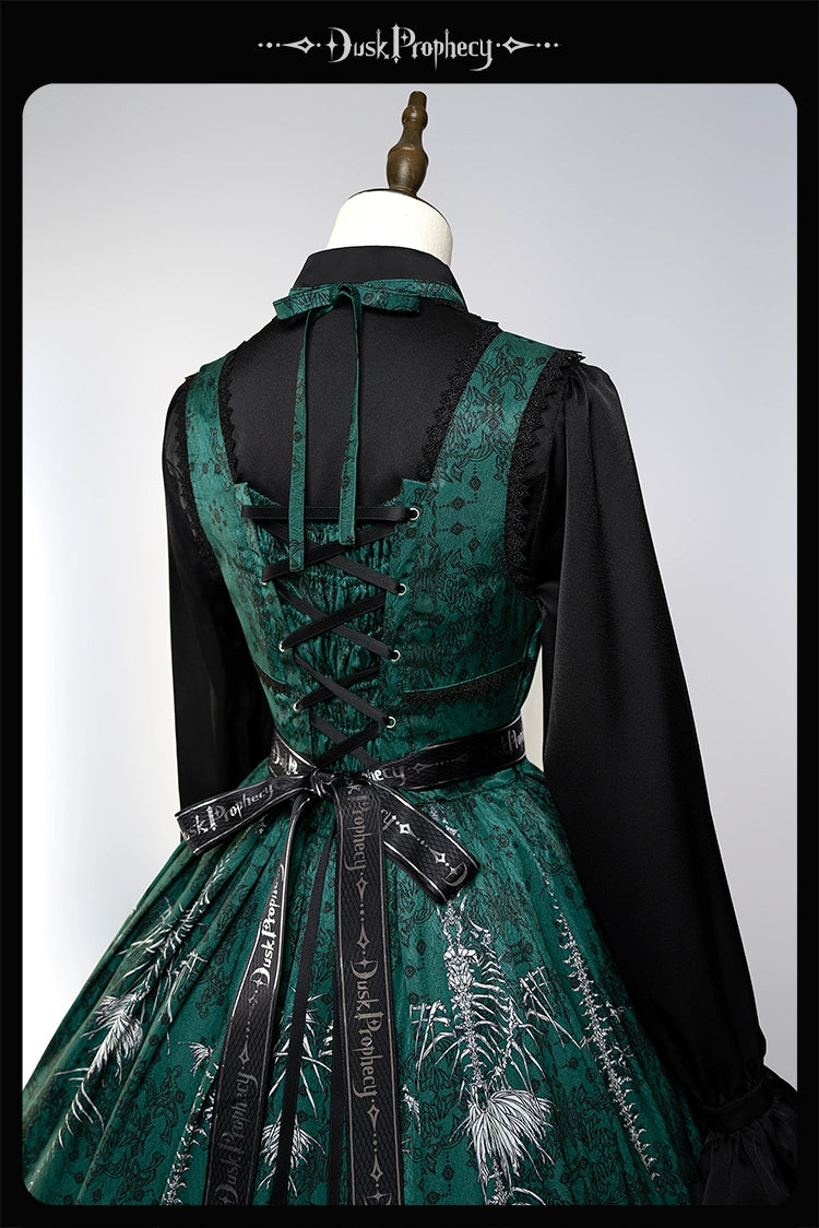 DuskProphecy~Coccyx~Elegant Lolita Dress High Waist Fishbone Print JSK Set