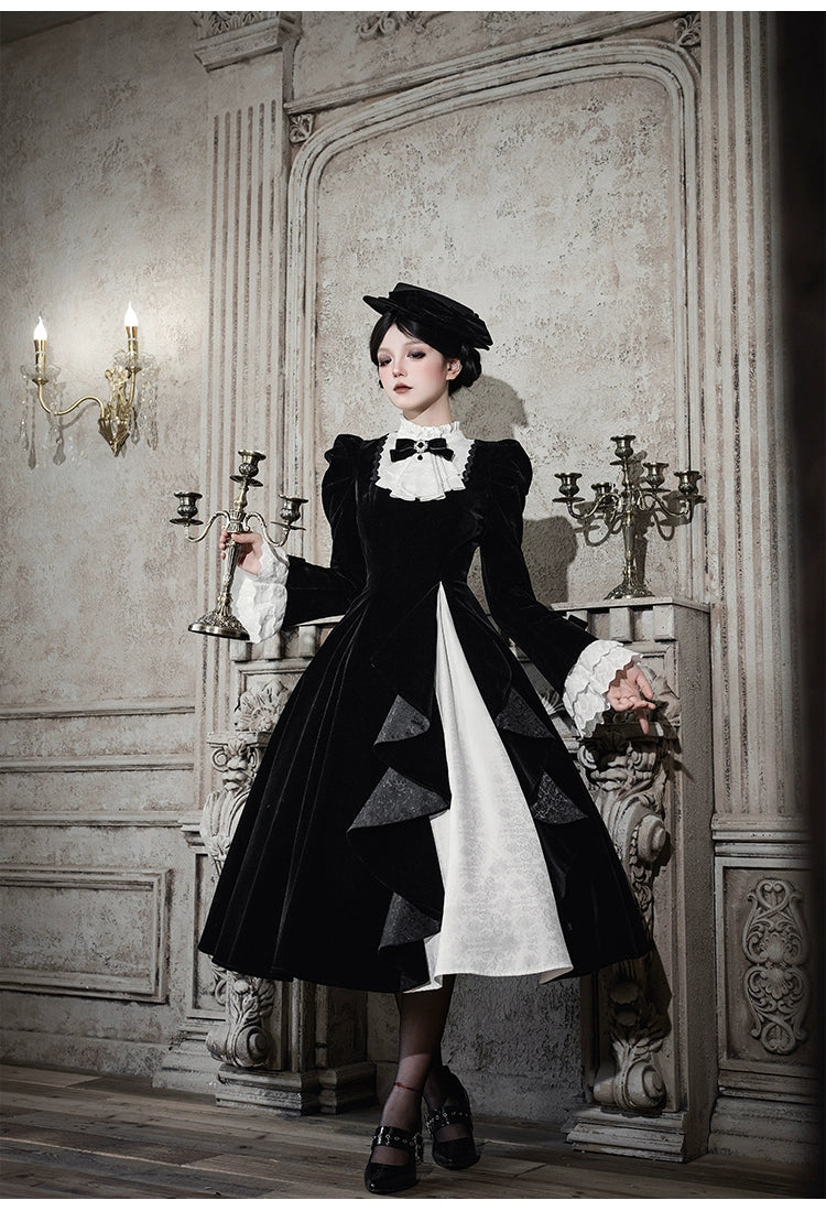 With PUJI - To the Dusk - Classic Lolita Tiered-Skirt OP, Long Irregular Hem 44319:804630