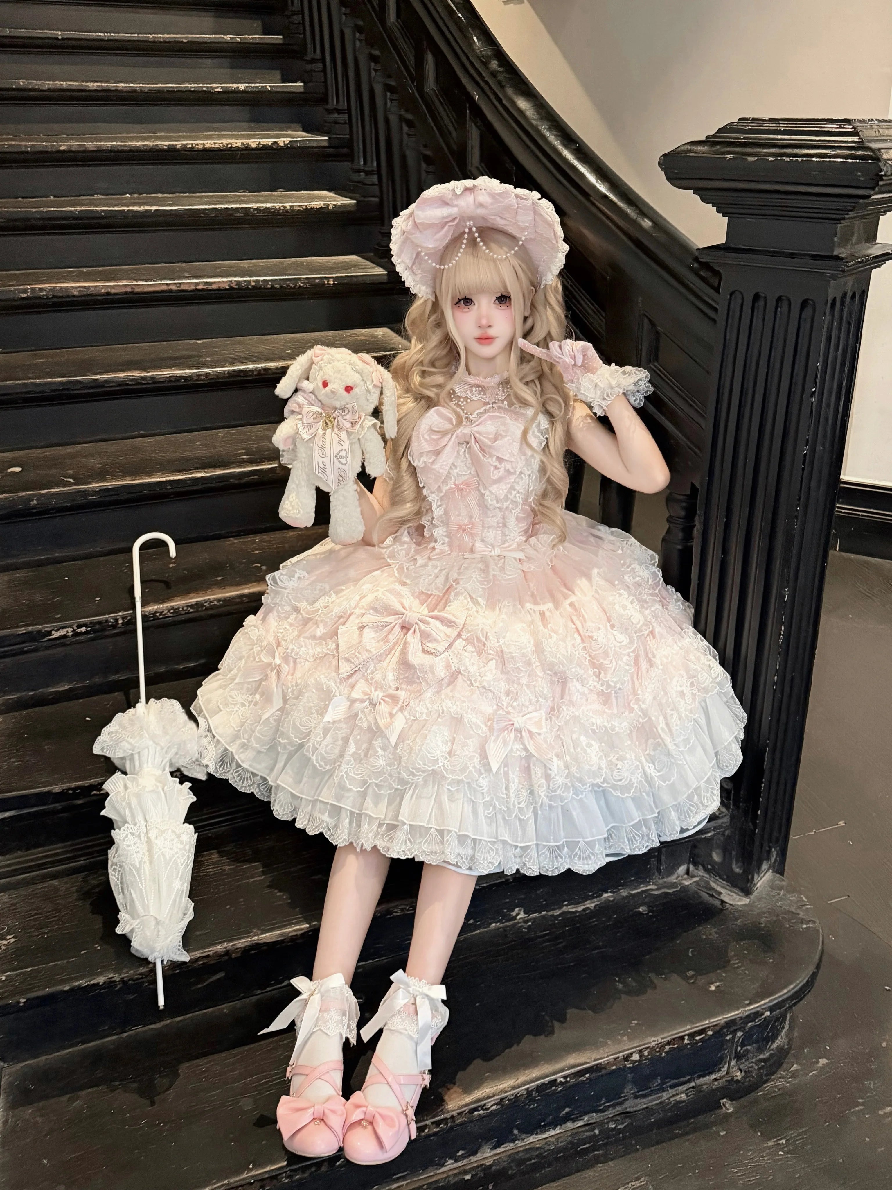Sakura Blossom Dream - Dreamy Sweet Lolita JSK Dress, Abundant Lace & Bows