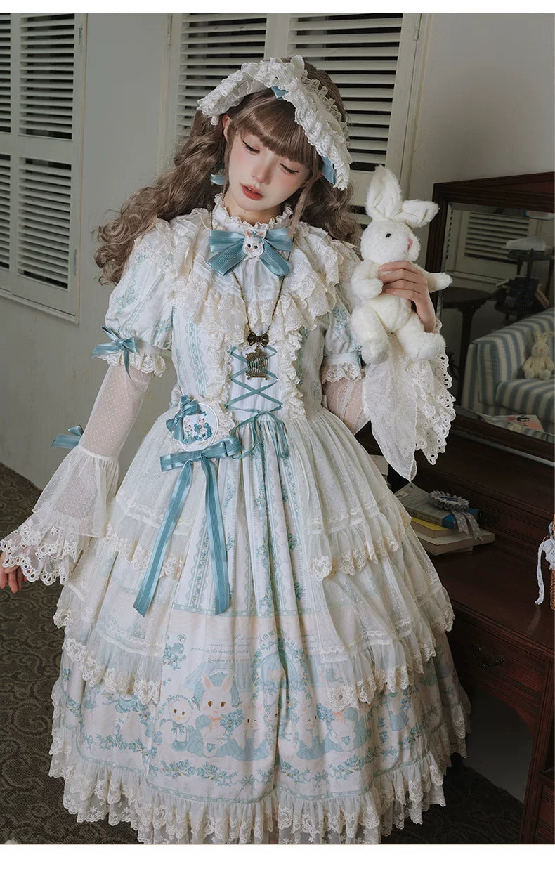 Showa Doll Garden - Elegant Plus size Lolita Dress, Bunny & Lamb Print 44534:812093