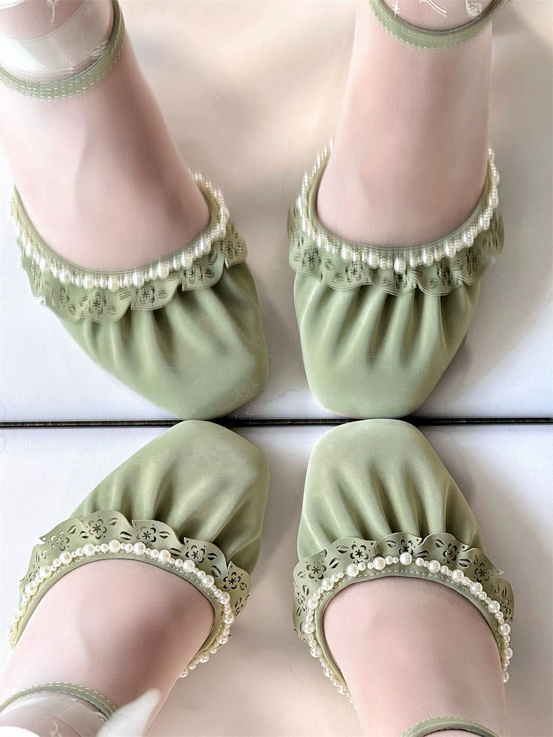 MR.Qiutian~Dance of Camellia~Elegant Lolita Chunky Shoes 5CM Heel Pearl Decoration 39200:615540