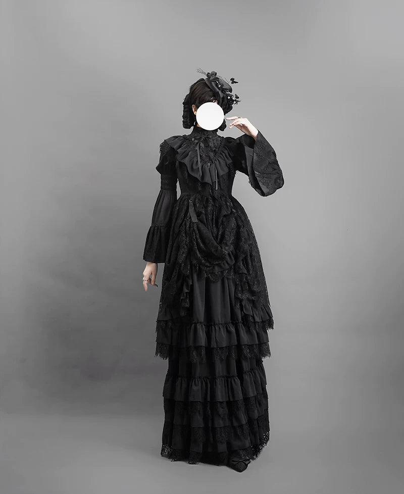 Amala - Long Gothic Lolita Petticoat, Tiered Hem 44430:808104