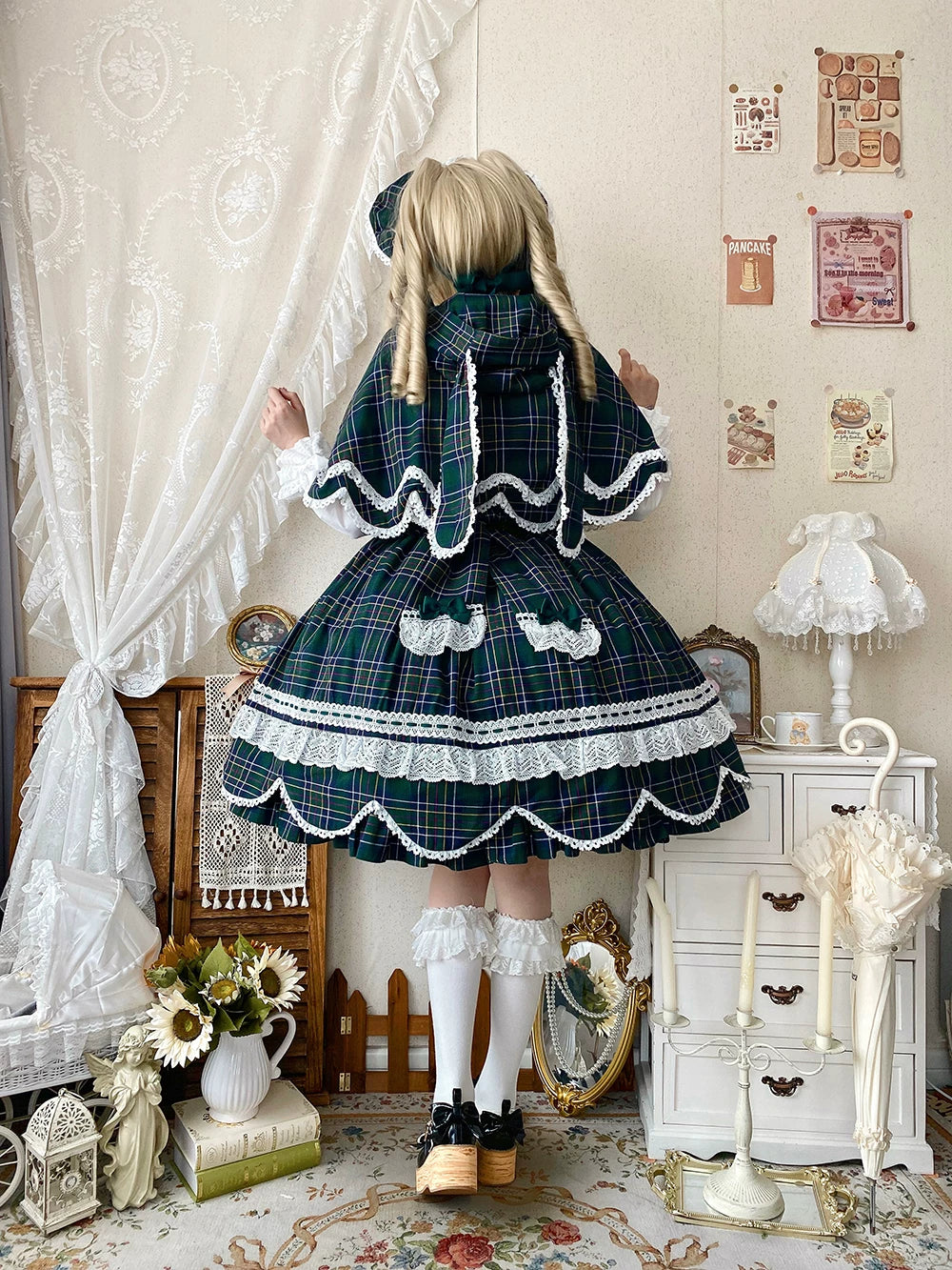 Plaid Petal Bunny - Old School Lolita Plaid JSK Dress, Side Pockets 44674:818458