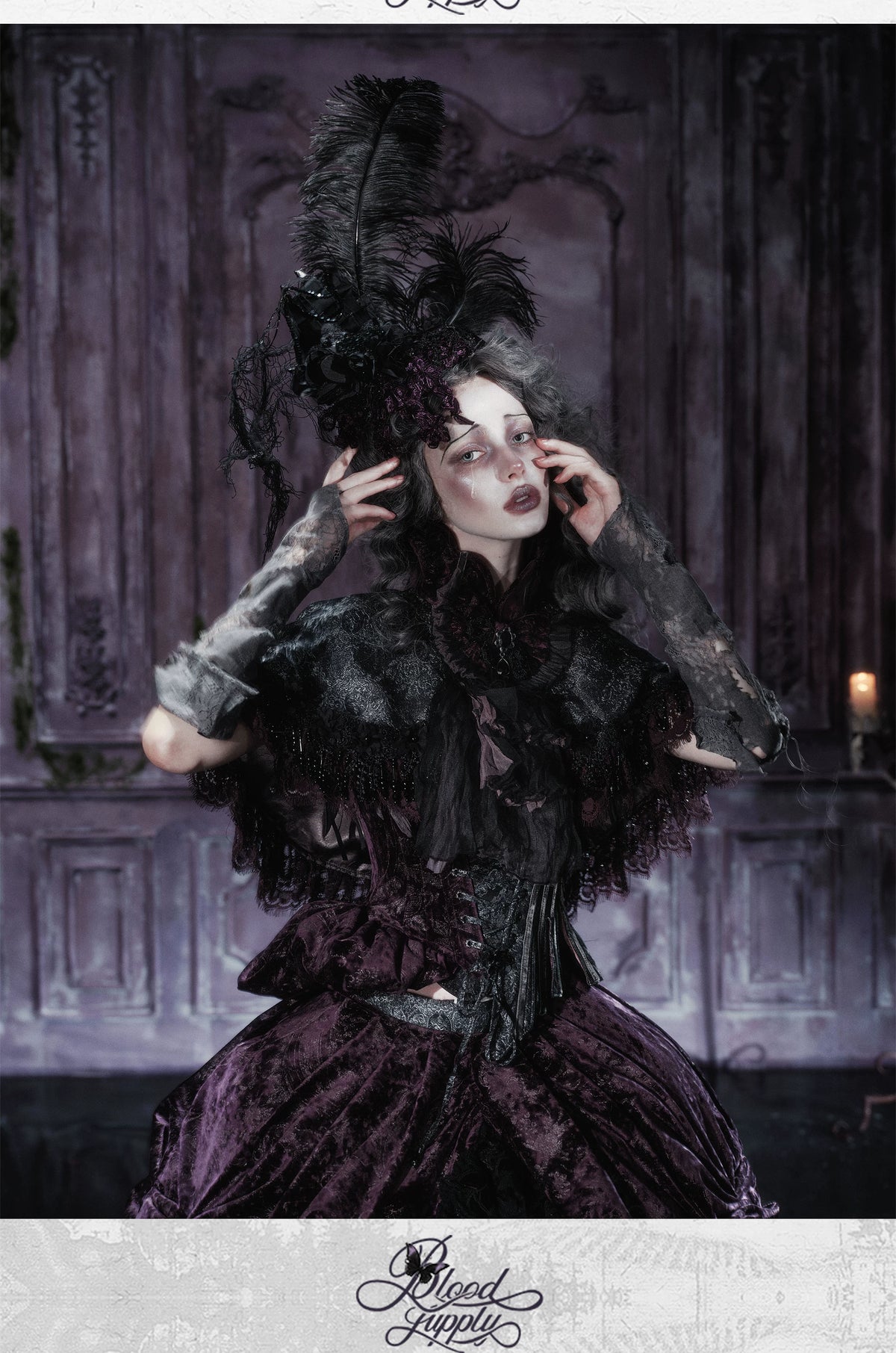 Undead's Gift - Halloween Gothic Lolita Sailboat Top Hat, Feather & Lace 46022:872782