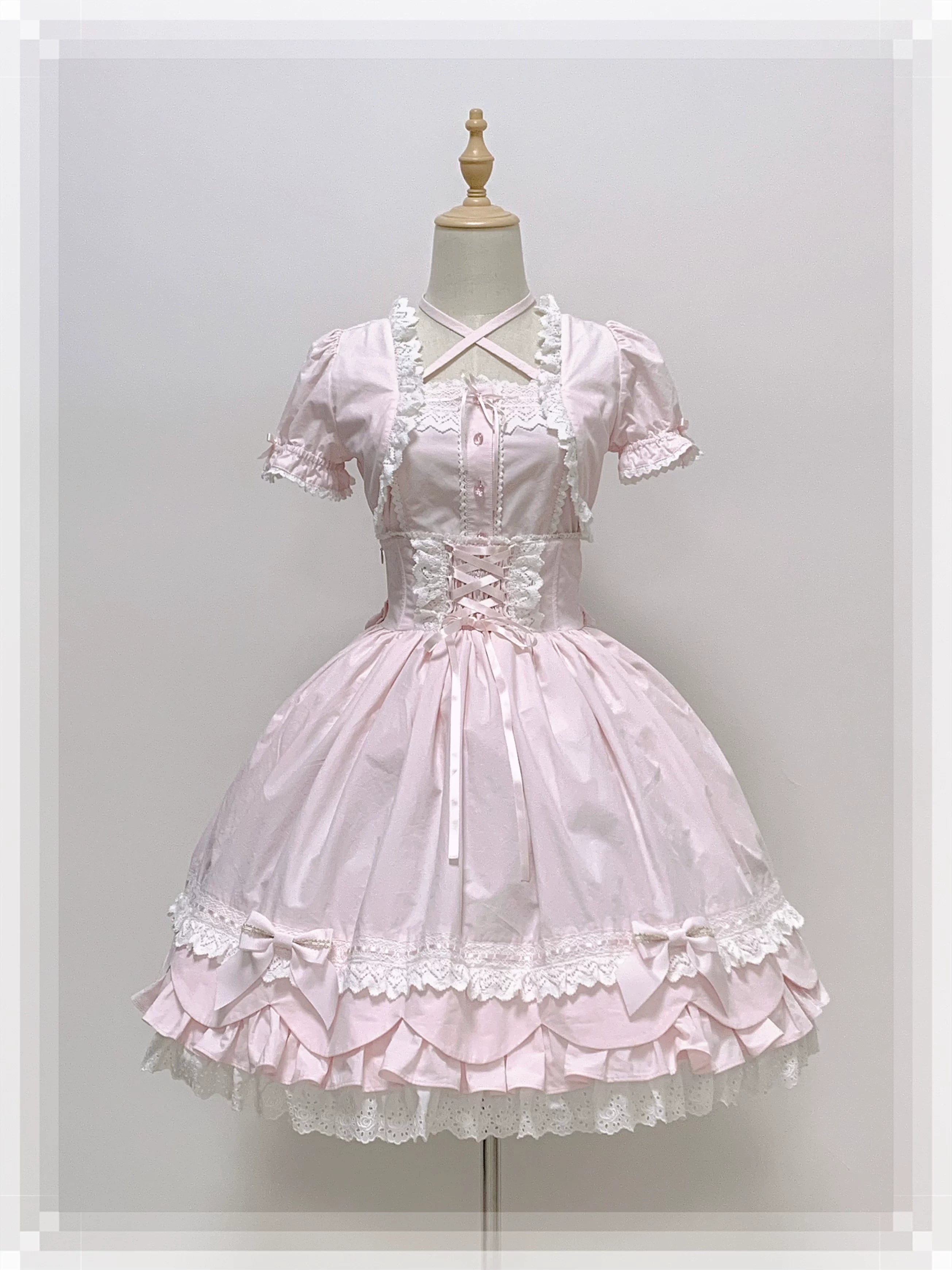 Haruhime Momoko - Cotton Old School Lolita Skirt with Tiered Back Overlay