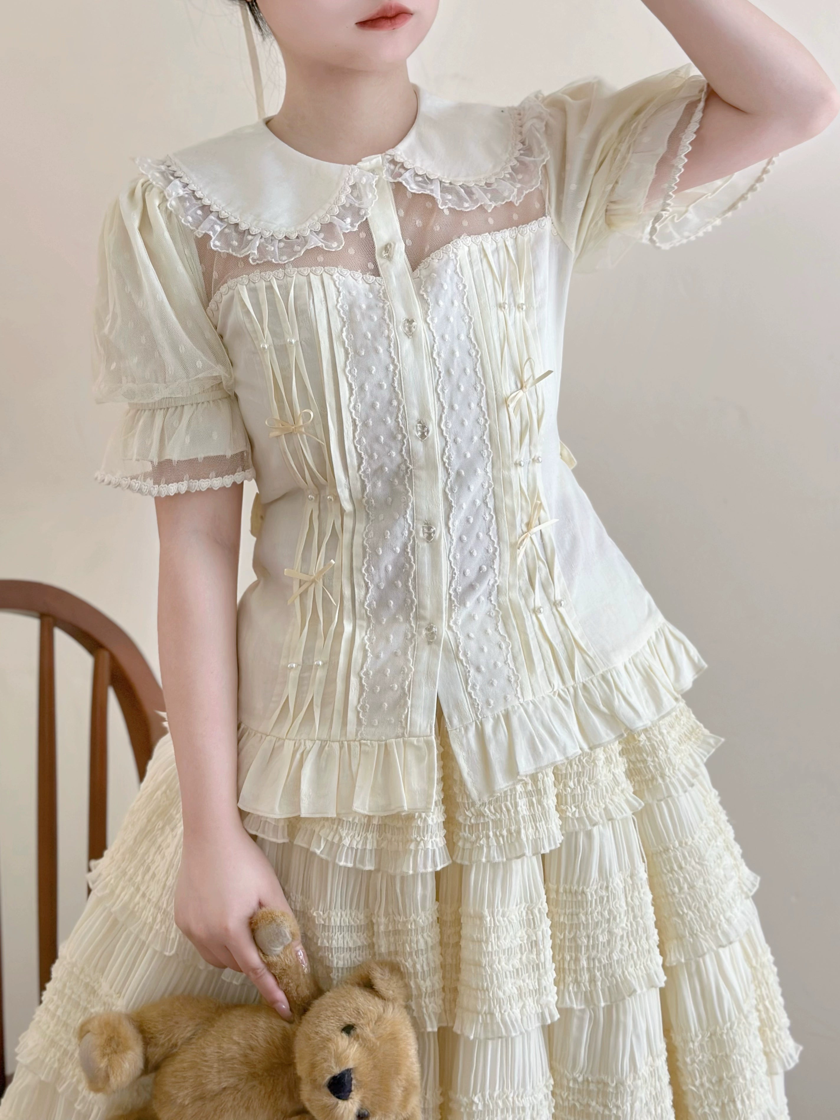 Magic Tea Party - Little Heart - Cotton Lolita Shirt Versatile Puffy Sleeve Blouse