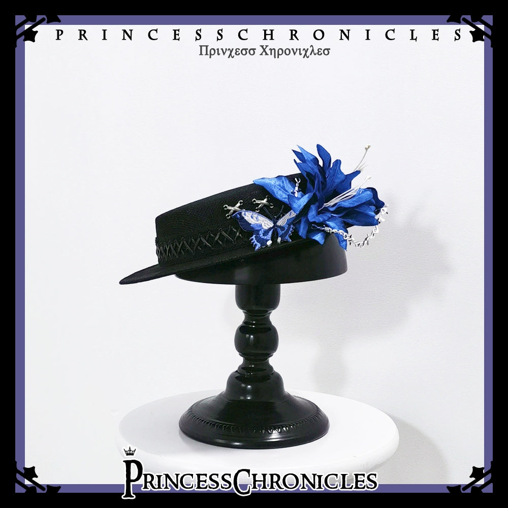 Princess Chronicles - Crimson Ash Zero - Gothic Lolita Hat Handmade Black Flat Cap Top Hat 36602:517488