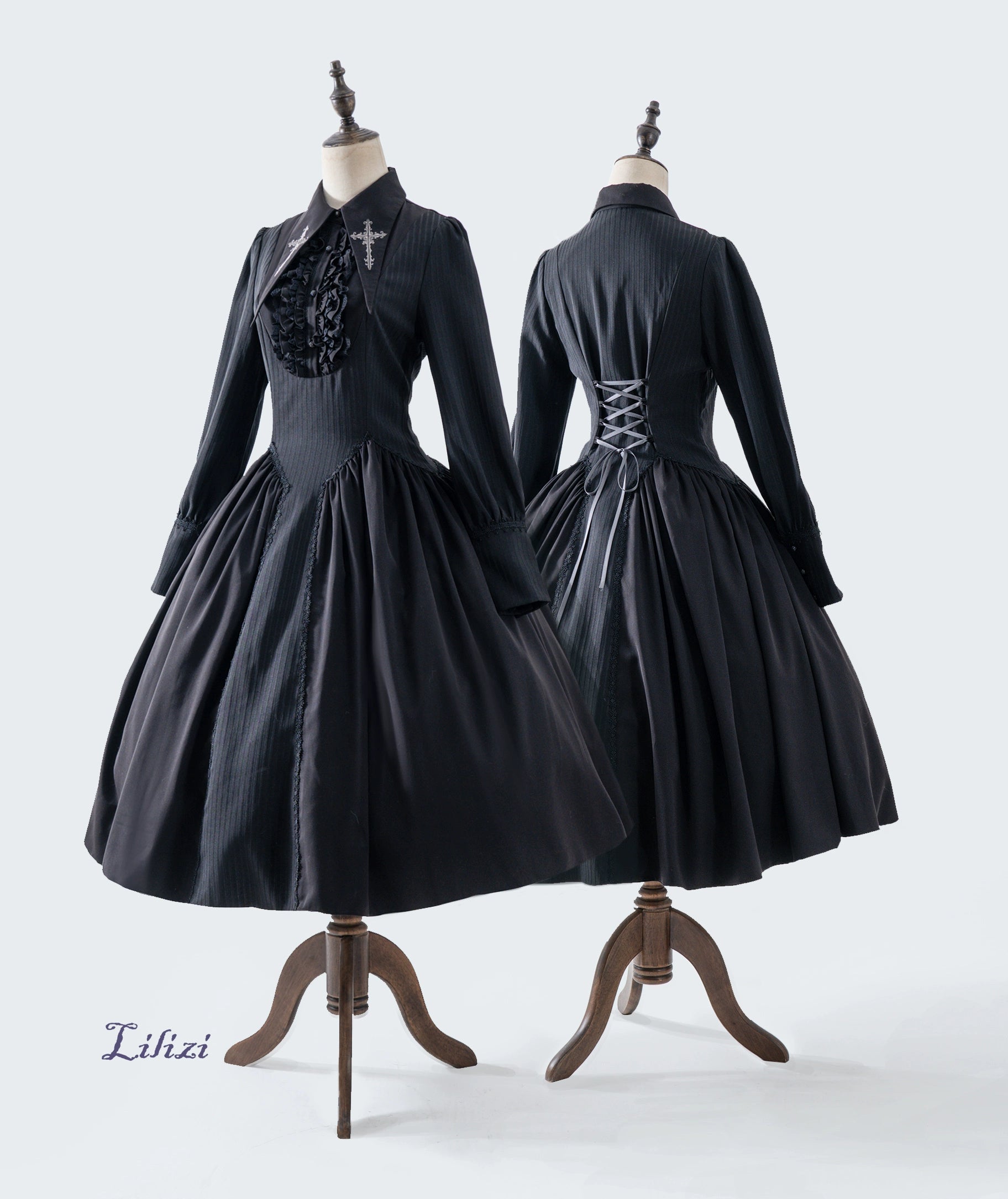 Lilizi~Redemption Song~Gothic Lolita OP Dress Cross Embroidery Tiered Hem 37626:564390