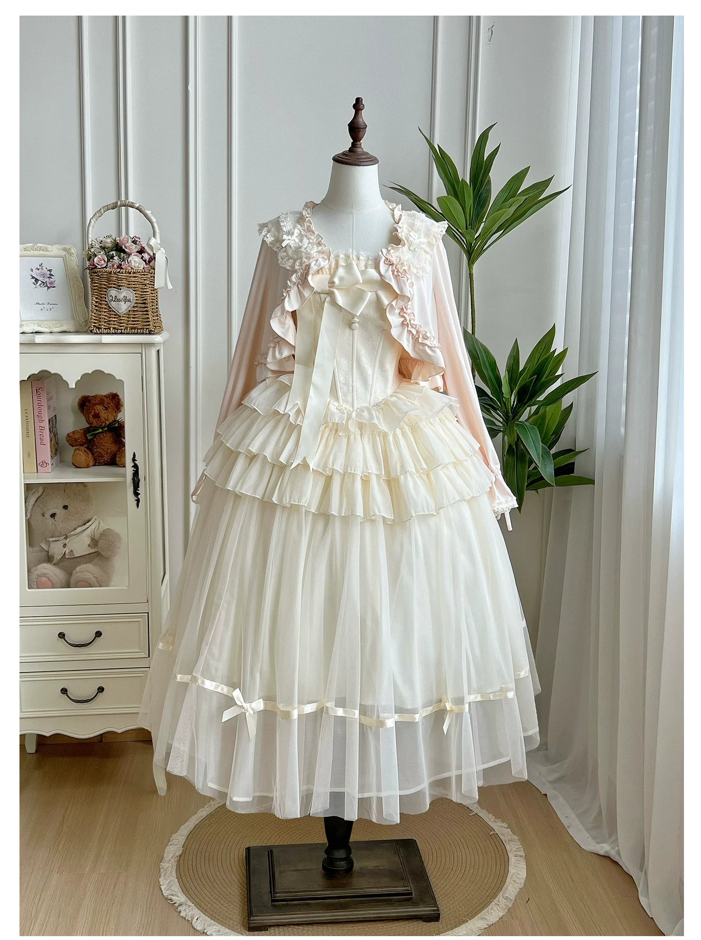 MistKiss Lily - Classic Lolita Tiered Hem JSK Dress, Fishbone Waist 45318:853763