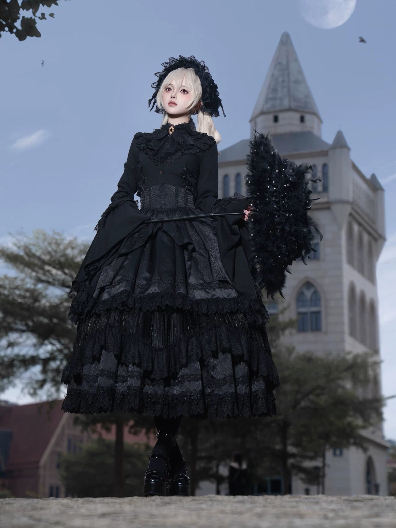 Broken Winged Bat - Gothic Lolita Shirt & SK Set, Bat-wing Shaped Hem 44706:824152