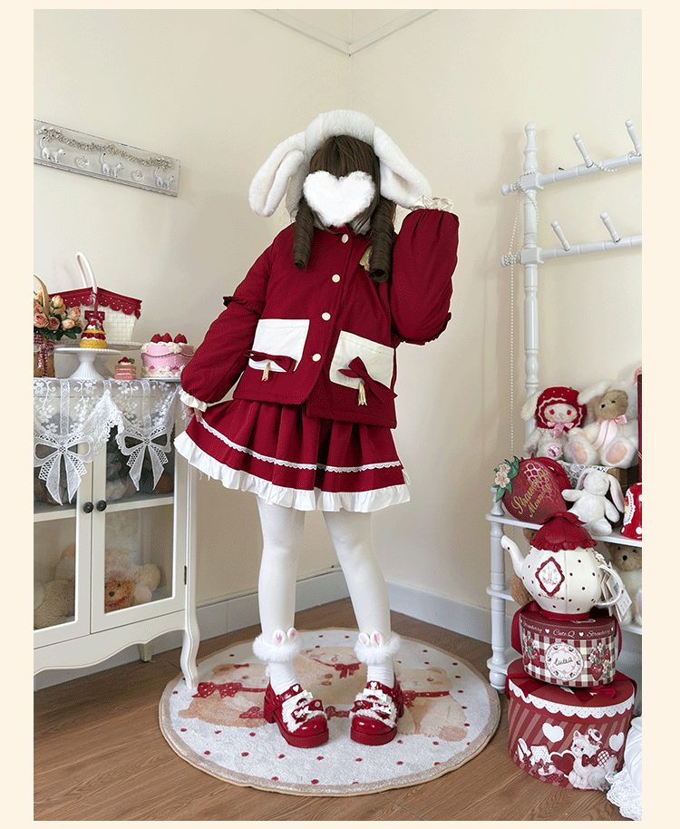 Niu Niu - Bunny Mochi Puff - Winter Kawaii Lolita Coat, Bunny Ear Hood 44191:797832