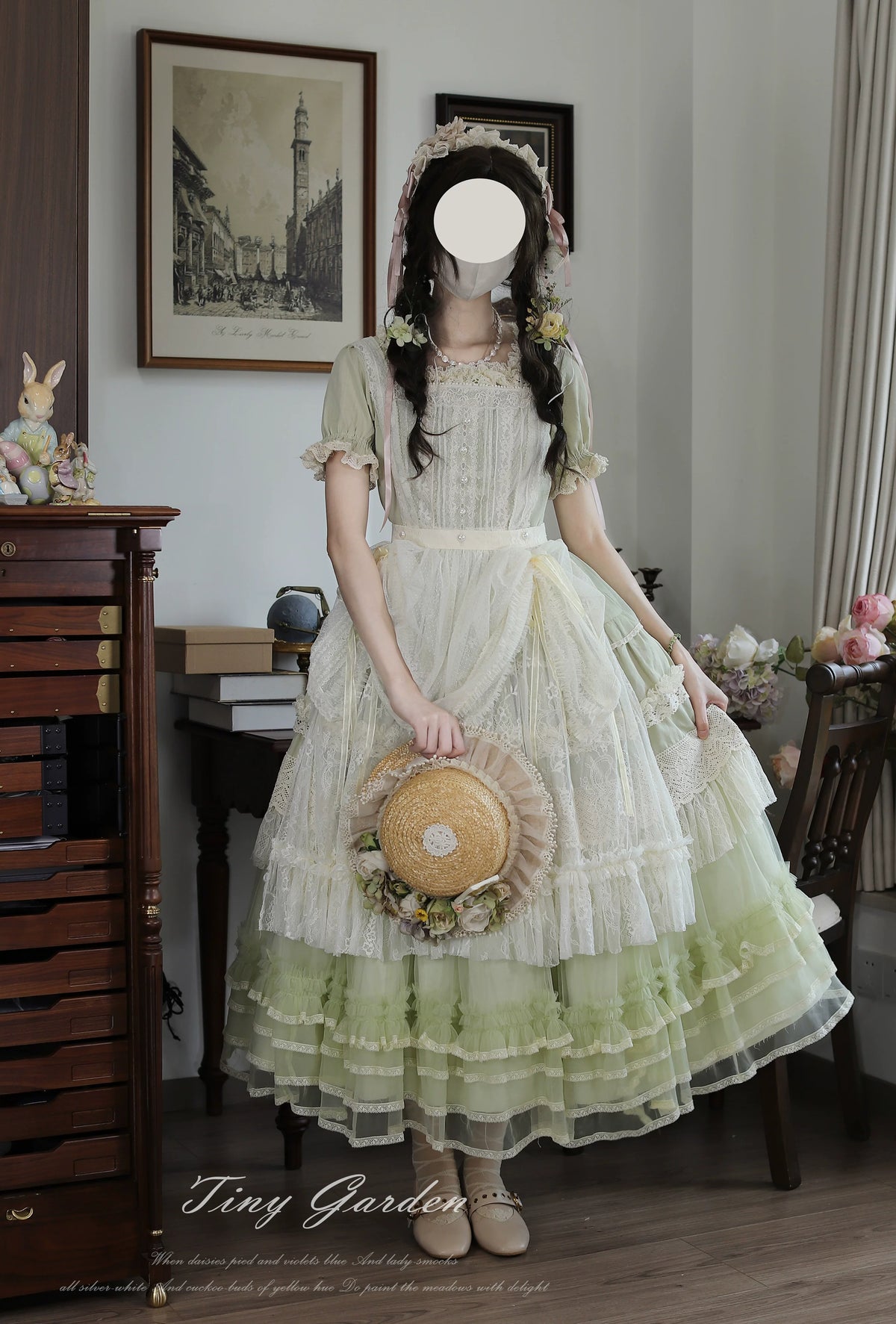 Garden Jardin - Cotton Classic Lolita OP Dress With Tiered Ruffles 45927:868657