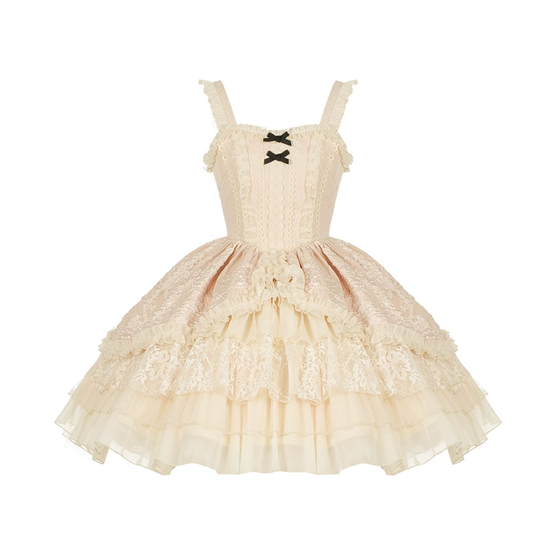 With PUJI - Music Box - Classic Lolita JSK Suit Ballet Cake Skrit Ballet Cake JSK only (in stock) S