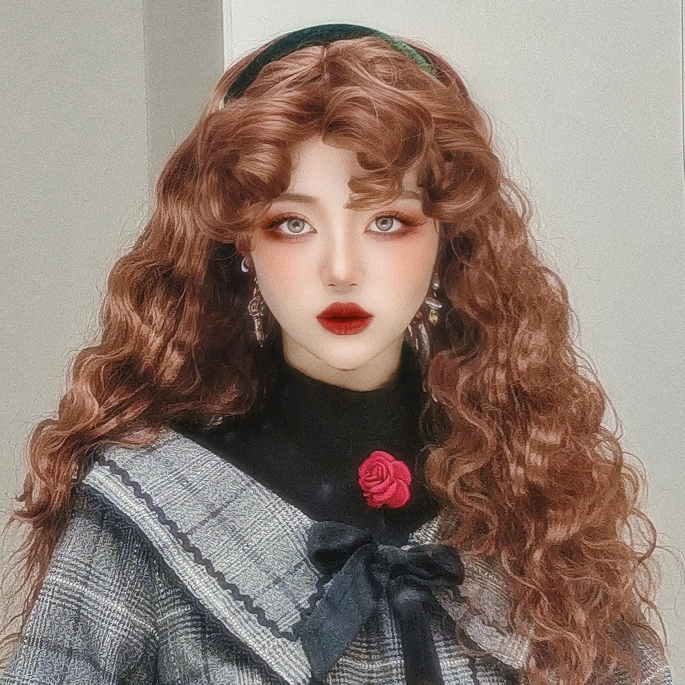 Mabuxi - Sweet Lolita Reddish Brown Wig Retro Fluffy Curly Hair Styling