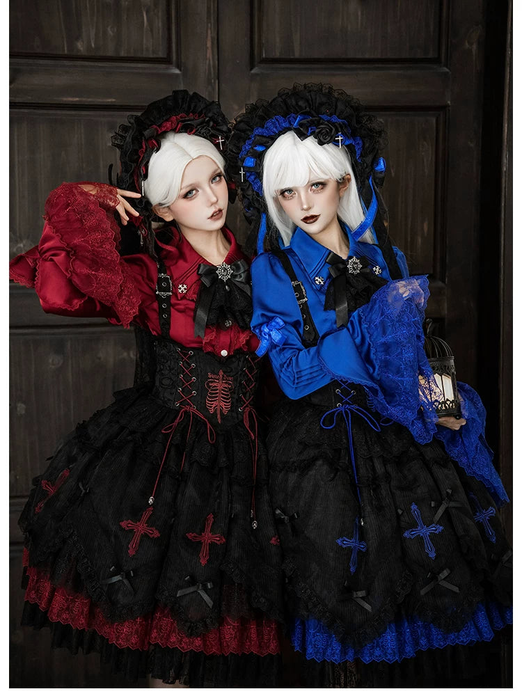 Dark Fog Feast - Gothic Lolita Bust-support Strap Dress, Lace & Cross 45256:842532
