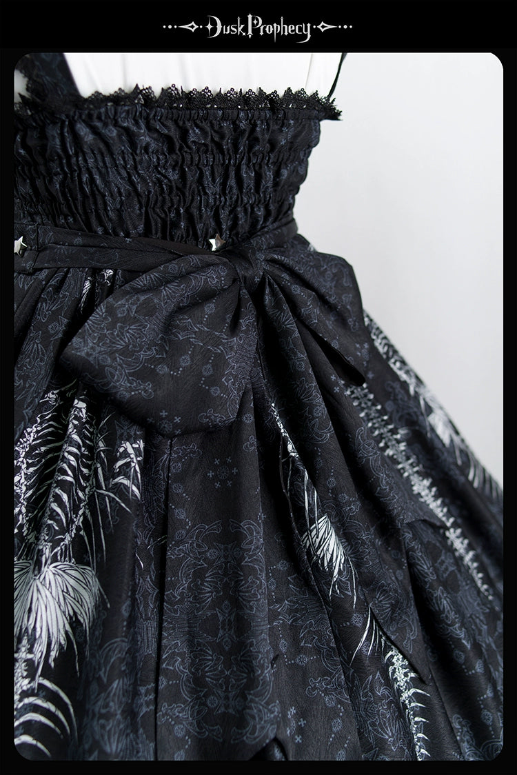 DuskProphecy~Coccyx~Elegant Lolita Dress High Waist Fishbone Print JSK Set