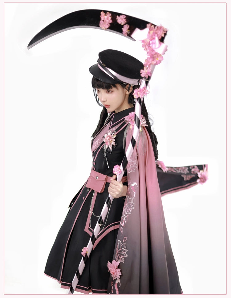 Chunlv Lolita - Dark Pink Military Lolita OP Dress Lolita Cloak