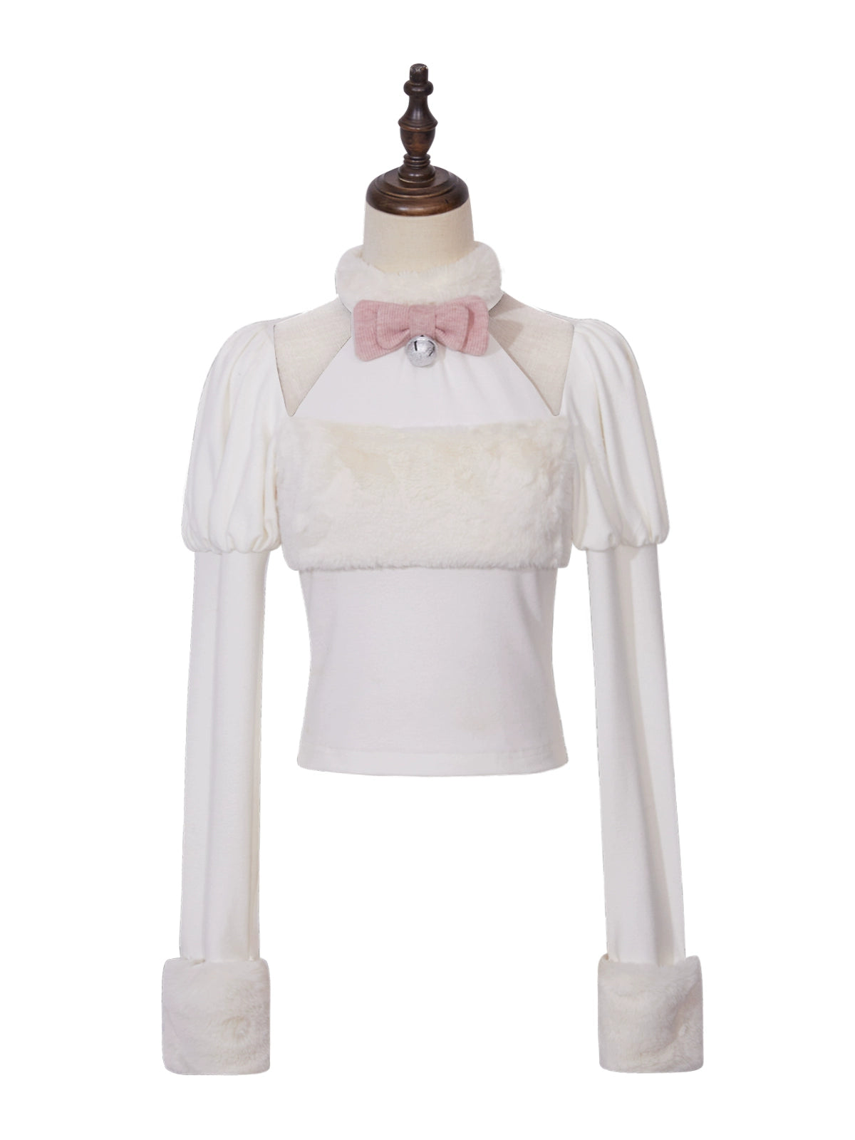 (BFM)Tan Tuan~Wish Cat~Sweet Lolita Shirt Fur Collar Knitted Blouse white innerwear (off-shoulder style) S 