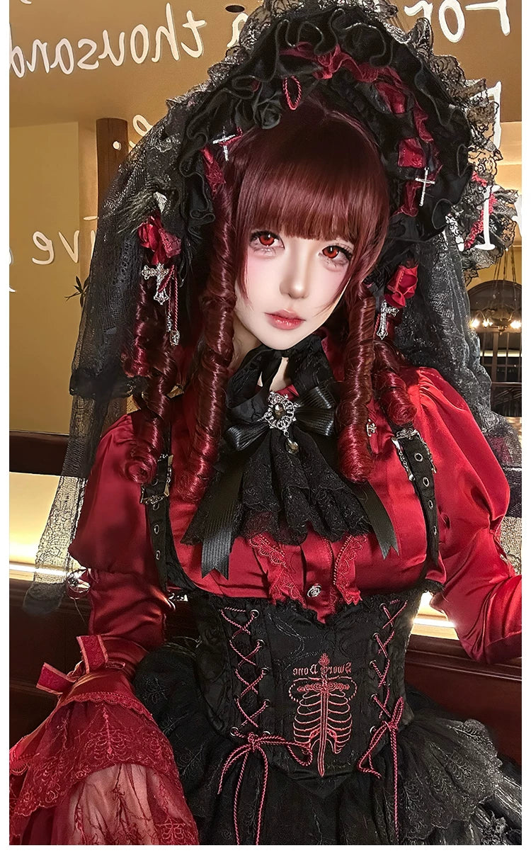 Dark Fog Feast - Gothic Lolita Bust-support Strap Dress, Lace & Cross 45256:842503
