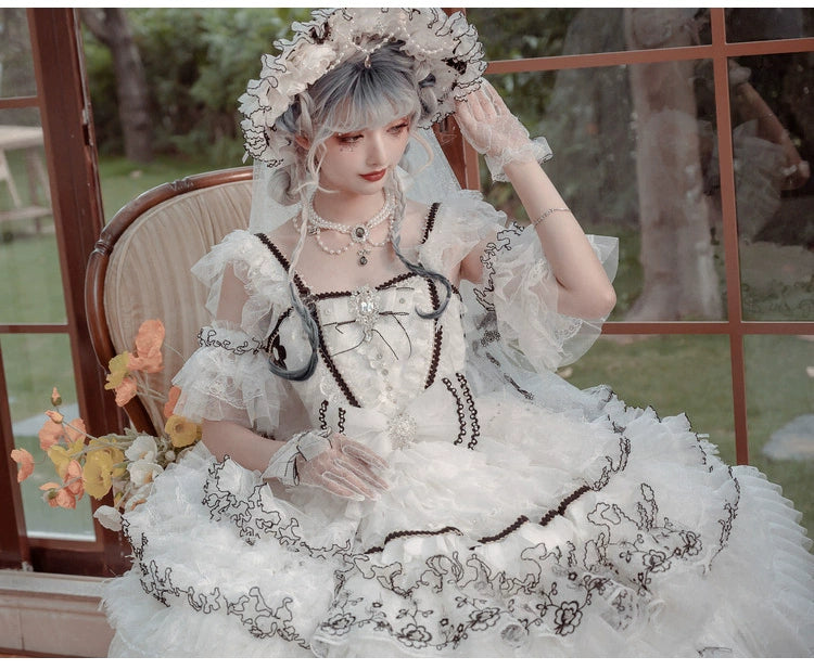 Cat Fairy - Dark Starry Night - Wedding Lolita Jumper Dress Black And White Tea Party Dress