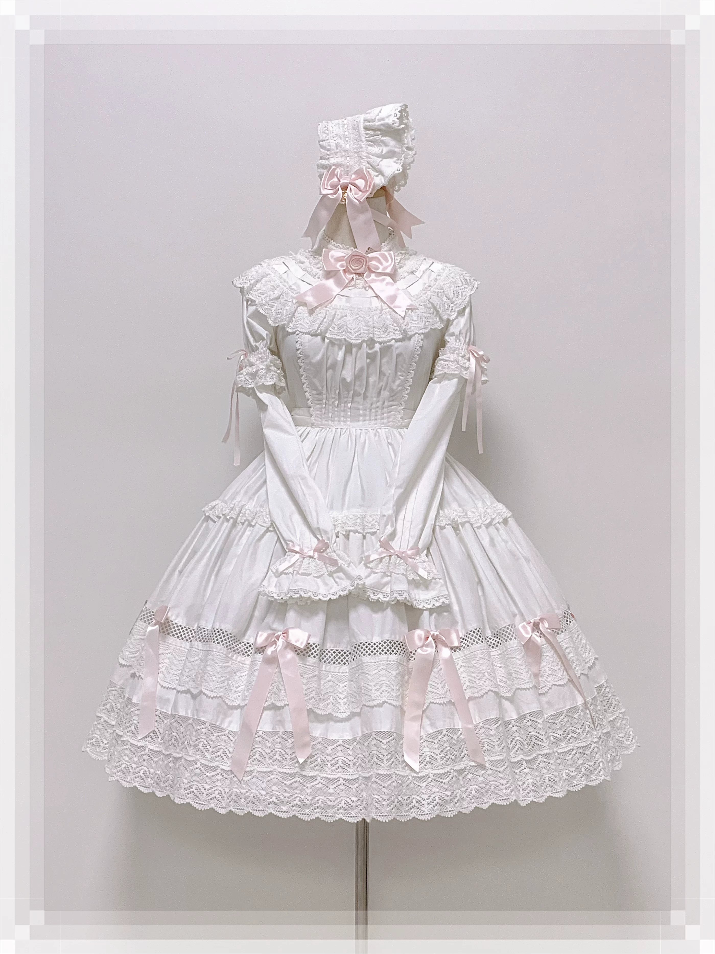 Edelburg Rose - Old School Lolita Cotton OP Dress Set, Detachable Sleeves (L M S XL) 45685:859062