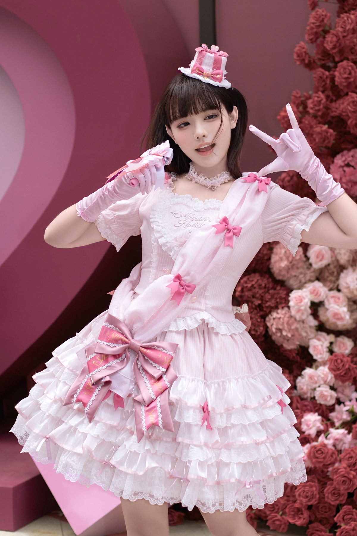 Sparkle Annie - Plus Size Sweet Lolita Top & SK Set, Cream Pink Pinstripe 45943:869213