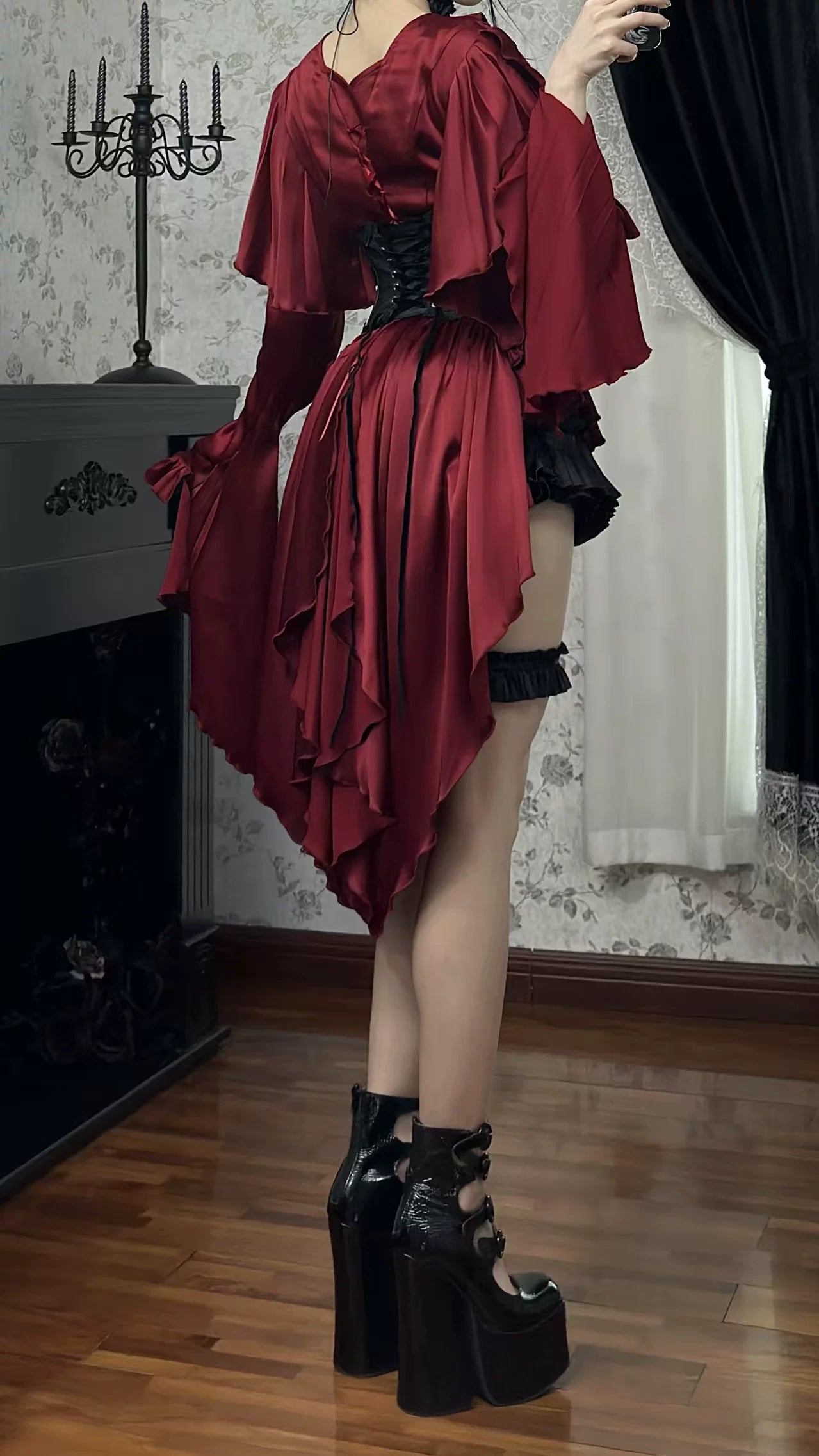 Abyssal Echo - Mermaid Inspired Ouji Lolita Shirt & Side Zipper SK Dress 44434:809269