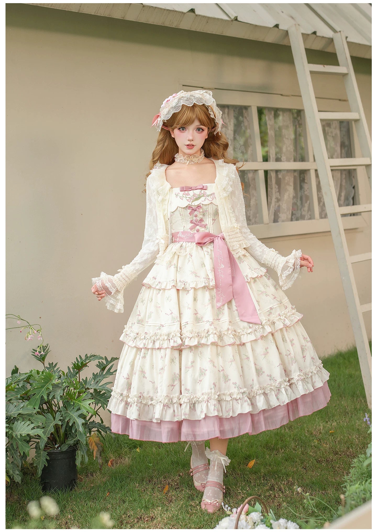 Fragrant Reminiscence - Classic Lolita Embroidered Collar Dress, Bellflower Print