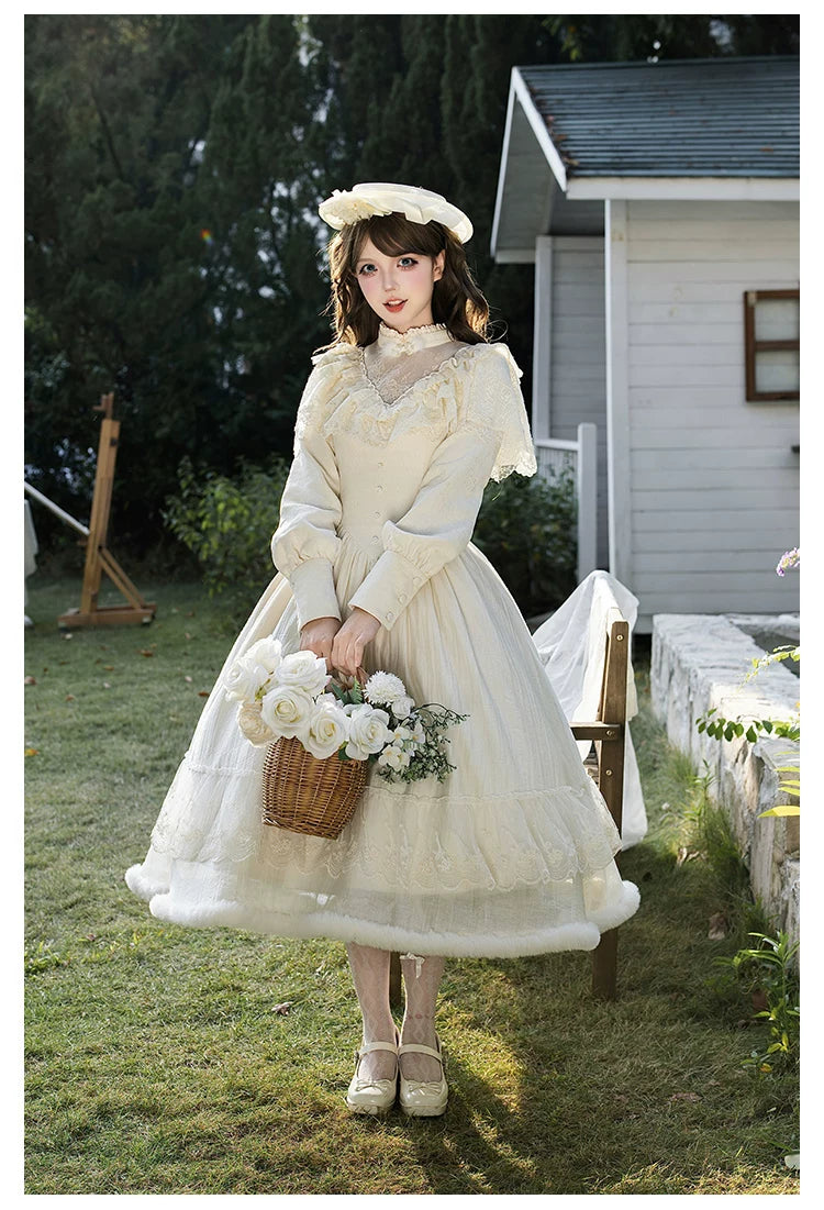 Winter Island Memory - Elegant Lolita Winter Coat & OP Dress Set