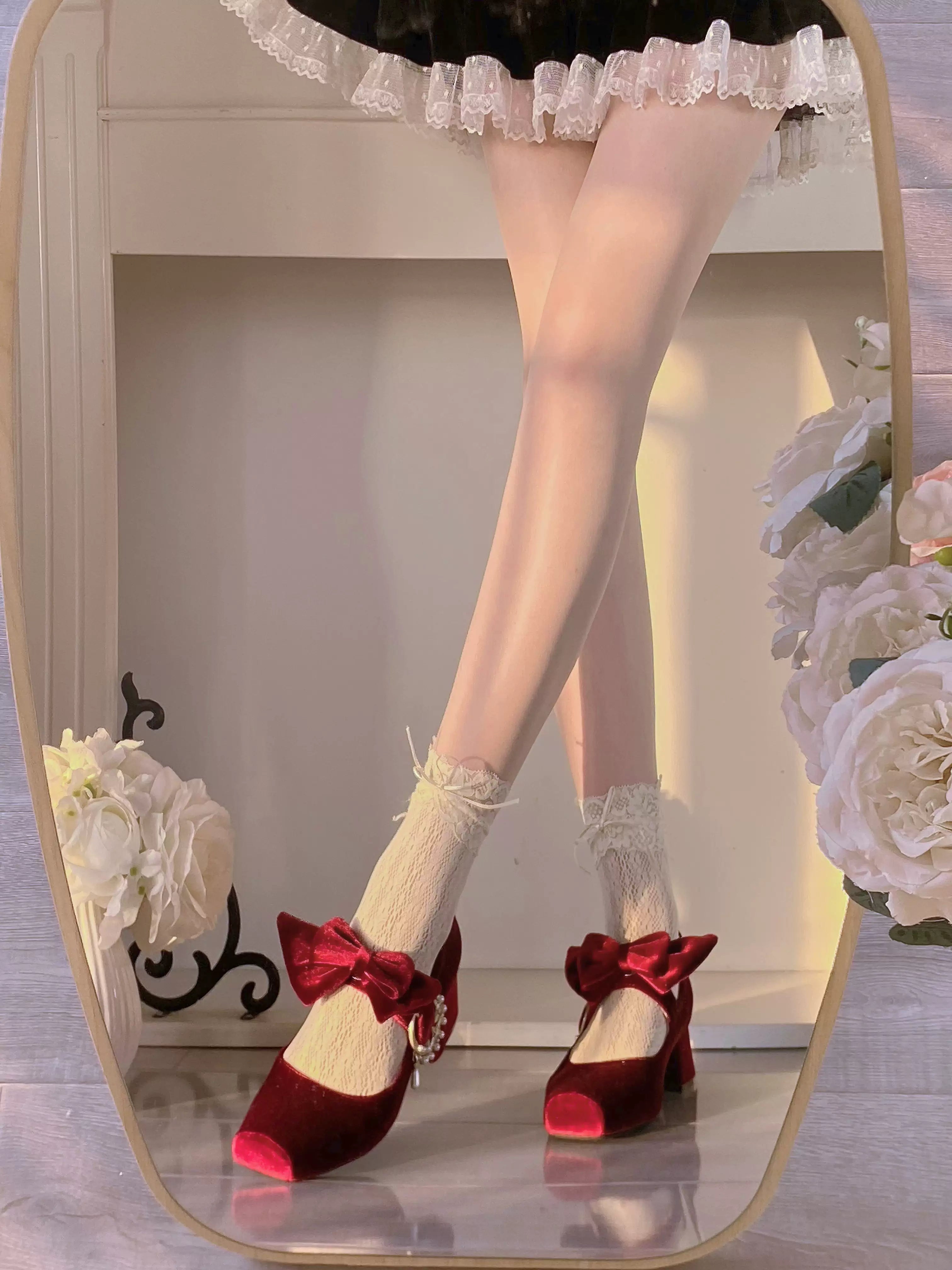 Pure tea for dream~Angel Velvet~Sweet Lolita Shoes Mid-heel Velvet Shoes 32816:394076
