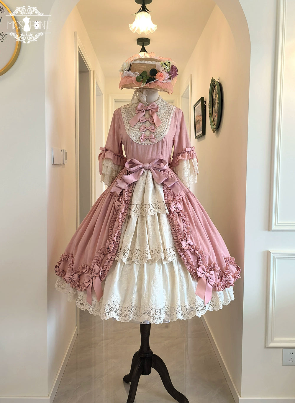 Miss Point~Lilyka Garden~Classic Lolita OP Dress Set Elegant Floral Wall Princess Sleeve 38832:606202