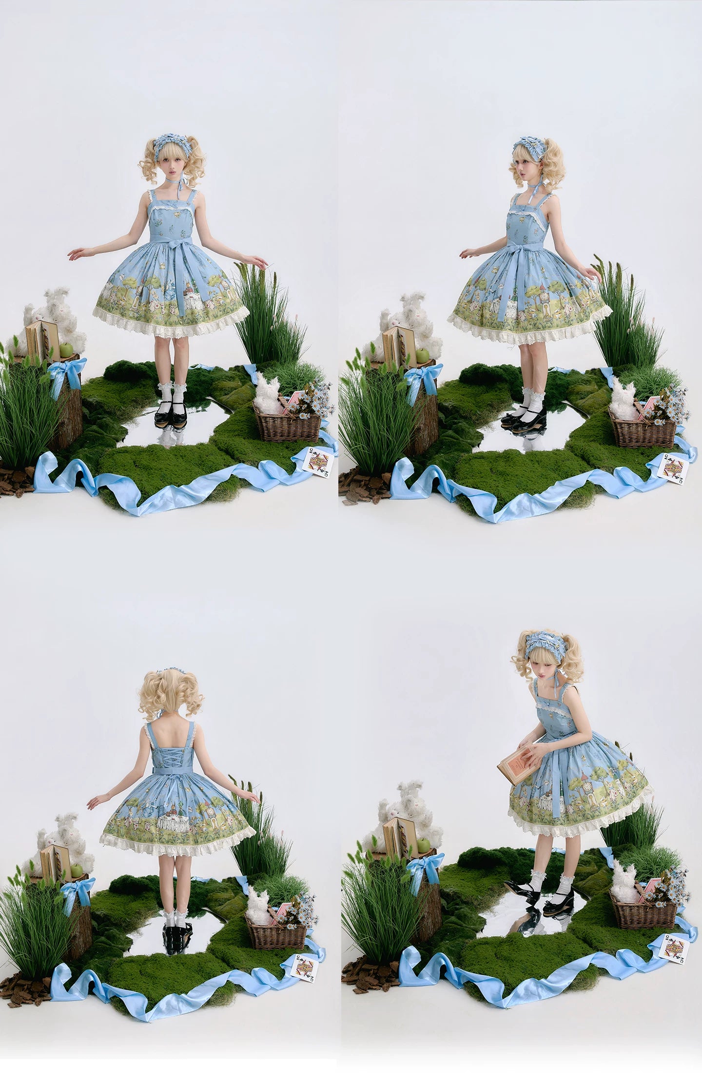 Alice - Sweet Lolita Cotton Lining Dress, Bunny & Clock Print