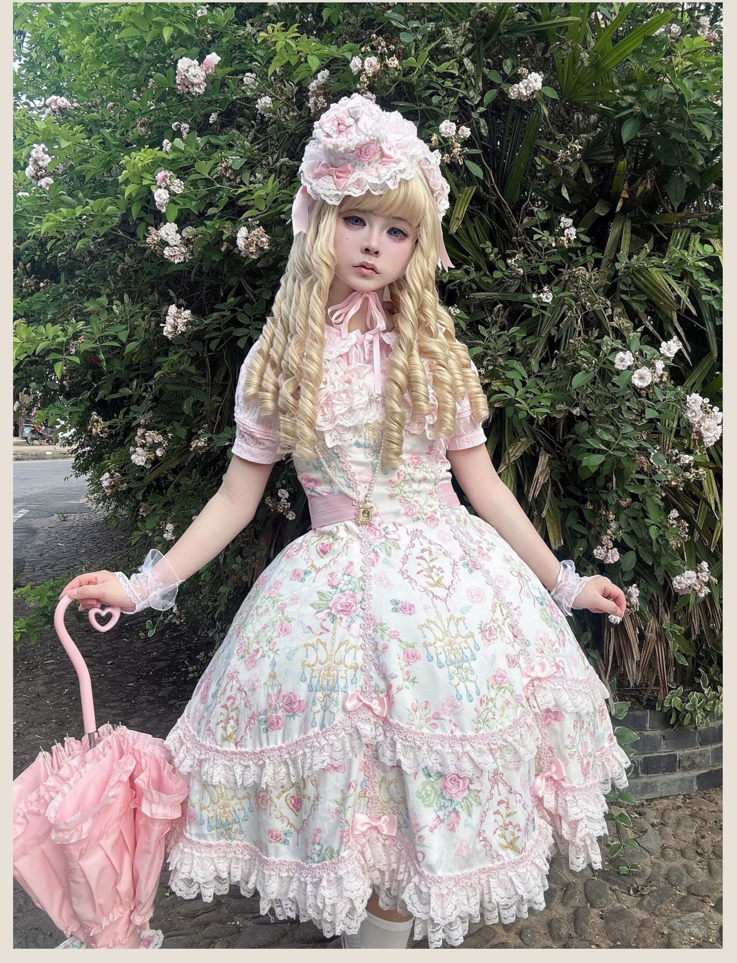 Spring 2025 - Floral Old School Lolita JSK Dress, Lace Trims