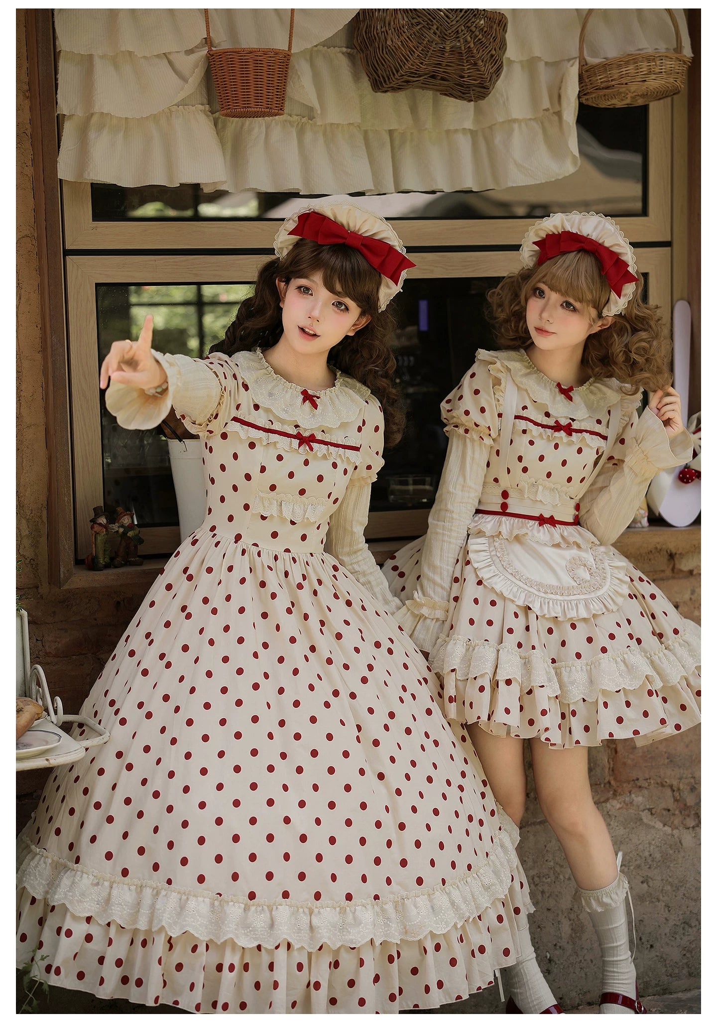 Polka Dot Lollipop - Cotton Old School Lolita Polka Dot OP Dress 45768:861541