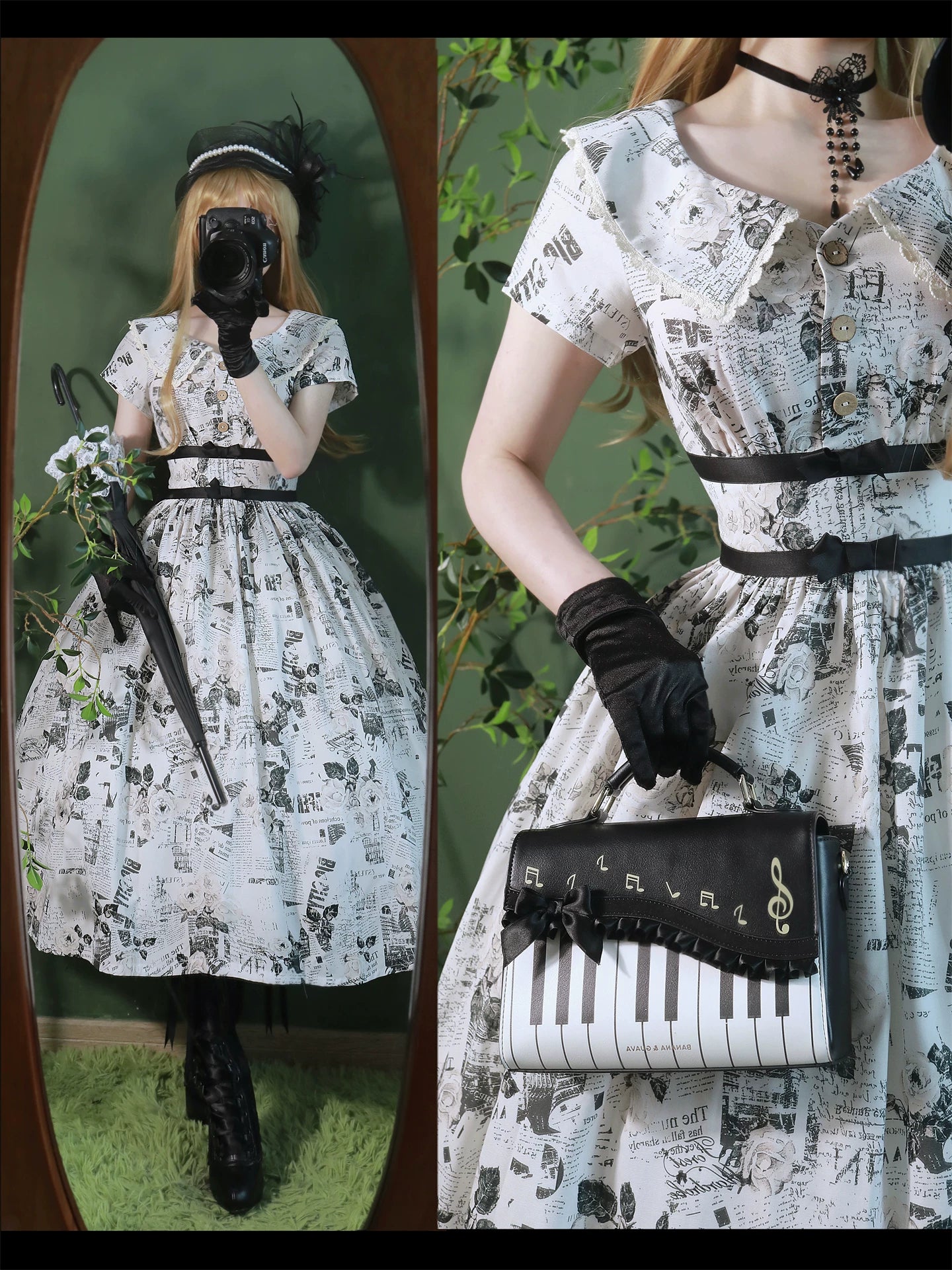 Forest Holiday - Vintage Classic Lolita Newspaper Printed OP Dress 45505:850758