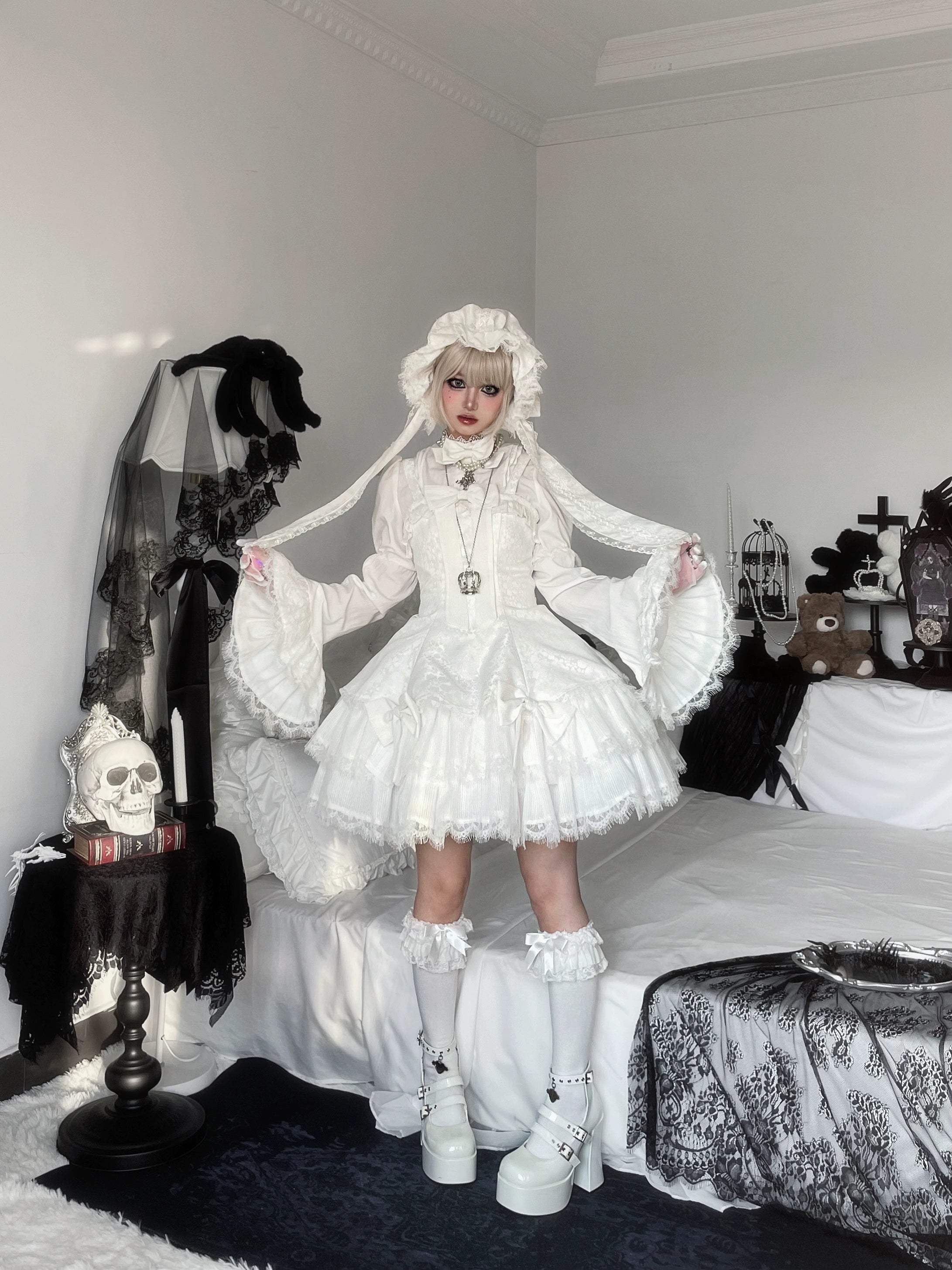 Frozen in time - Bunny Fantasy - Gothic Lolita JSK Dress Princess Sleeve Shirt White JSK Only XS