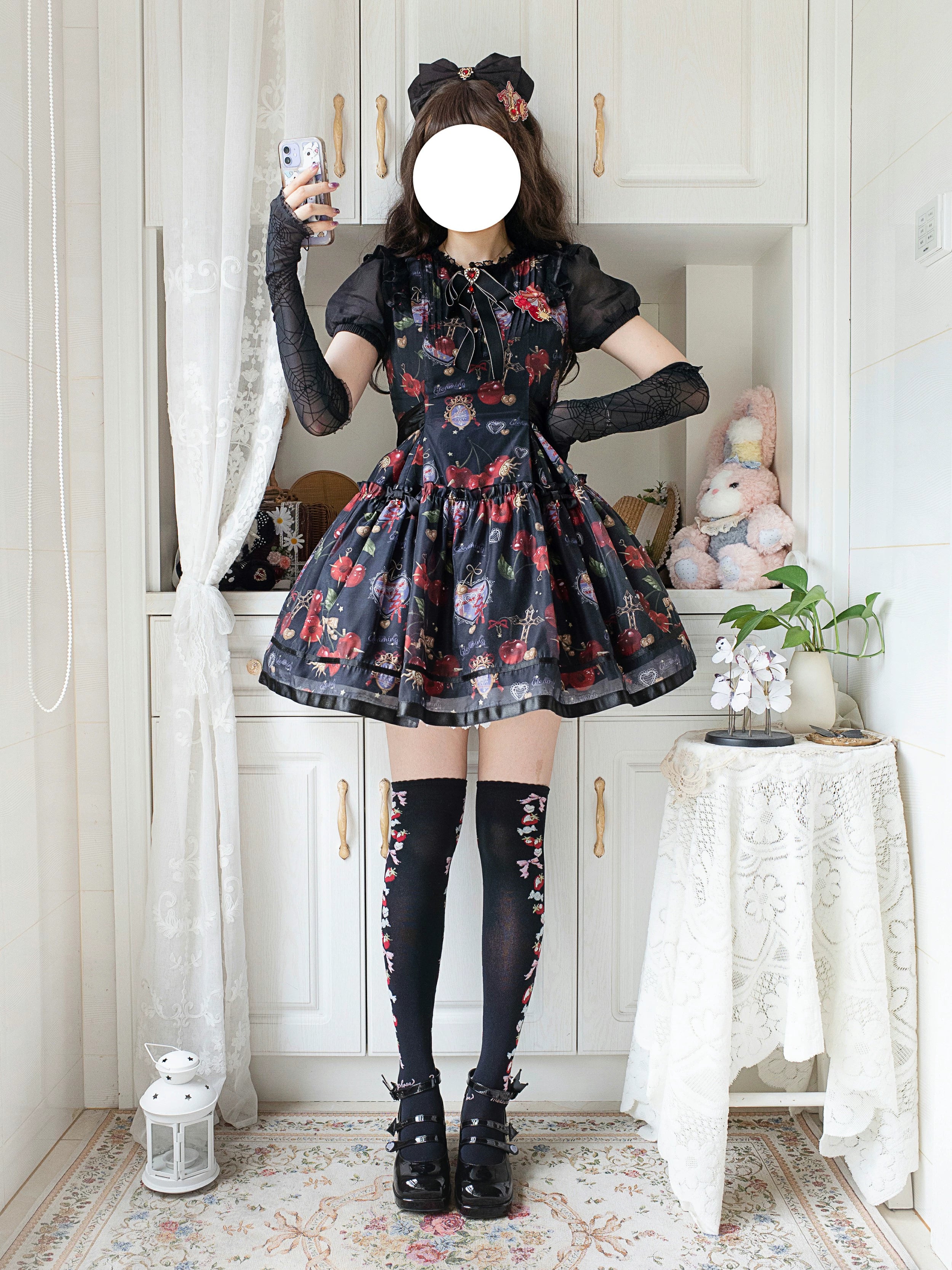 (Buy for me)Gloaming~Sweet Lolita Cherry print Short Sleeve OP and SK Set 28840:322658