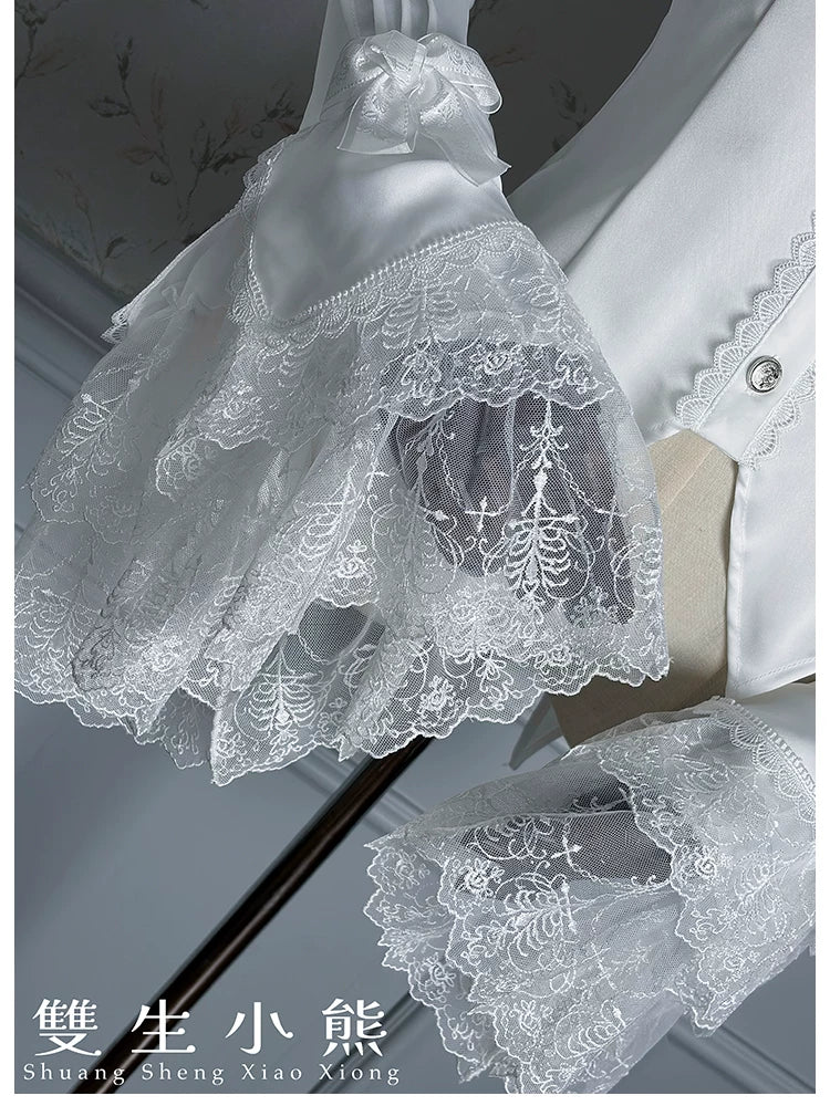 Dark Fog Feast - Gothic Lolita Satin Blouse, Hime Sleeves