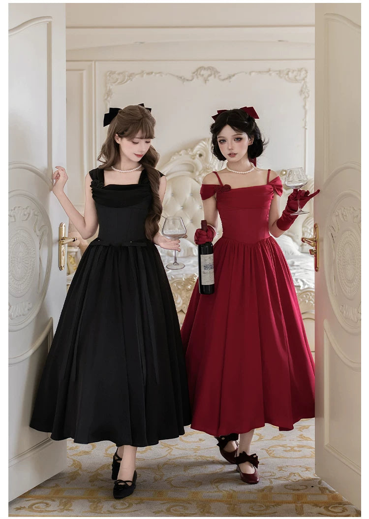 For Beloved - Classic Lolita Satin JSK Dress Set, Fishbone Waist