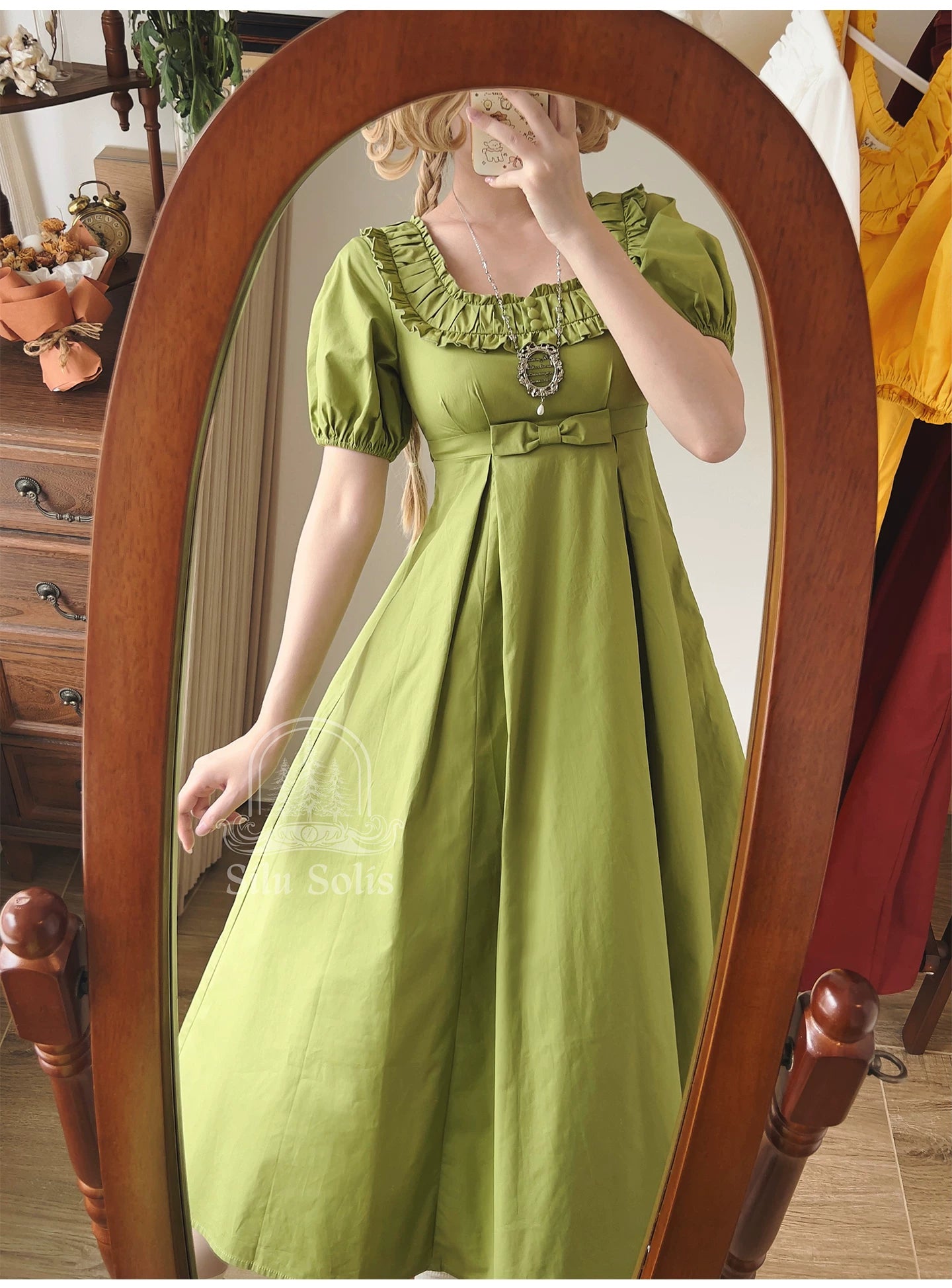 Morning Forest - Cotton Empire Waist OP Dress with Built-in Bra Pads